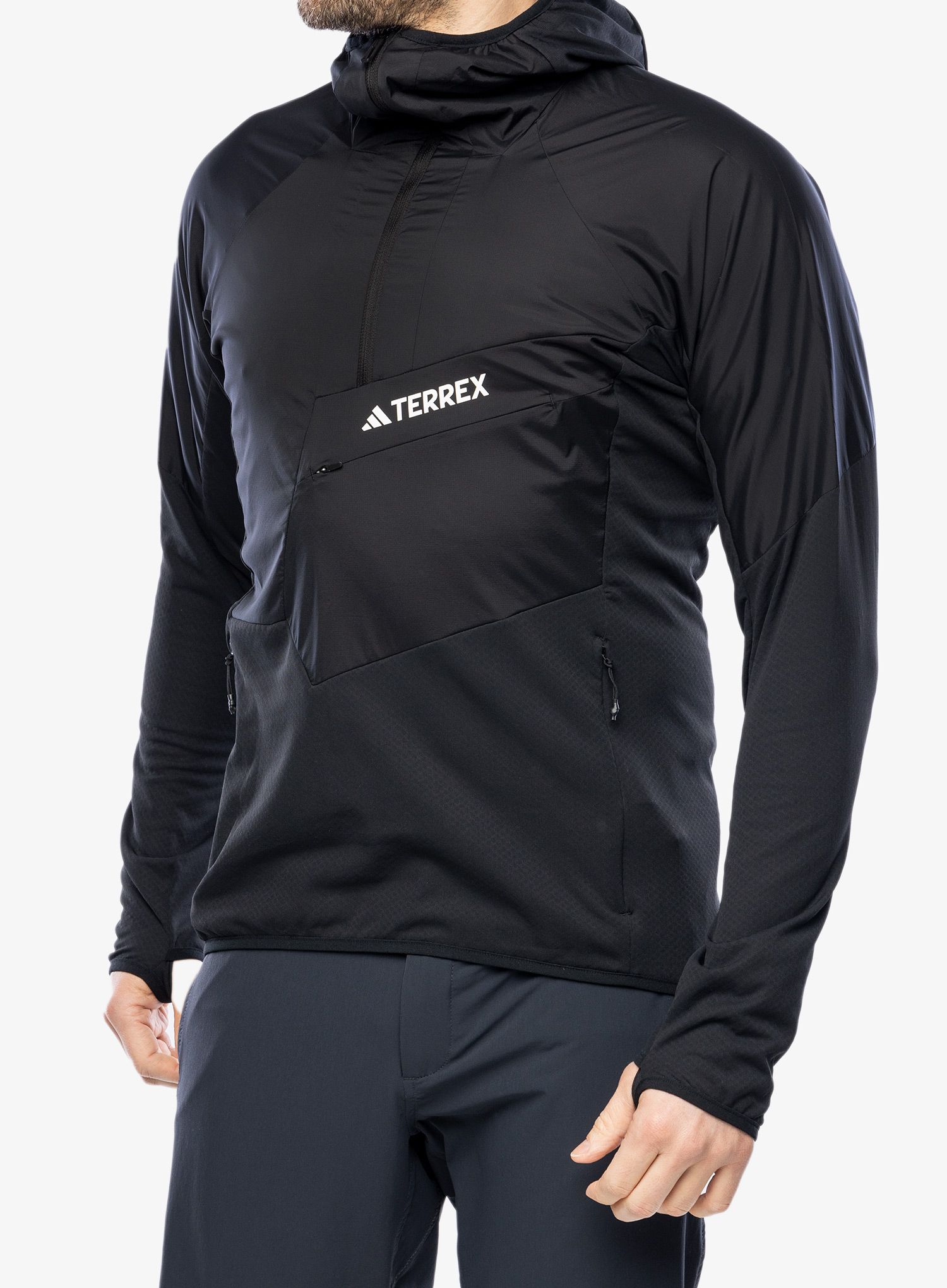 Jopica s kapuco adidas TERREX Techrock Ultralight Half Zip Hooded Fleece - black