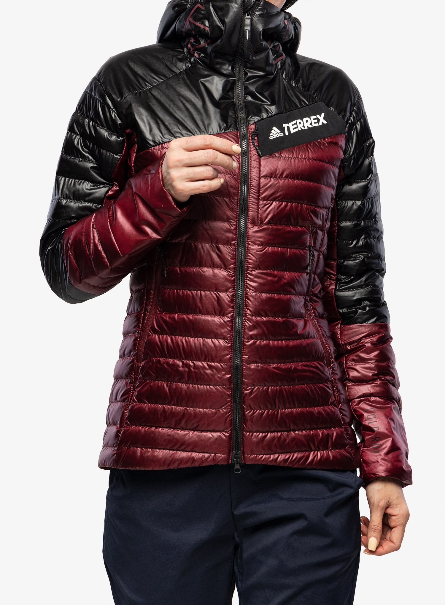 Ženska puhovka adidas TERREX Techrock Year-Round Down Hooded Jkt - shadow red/black