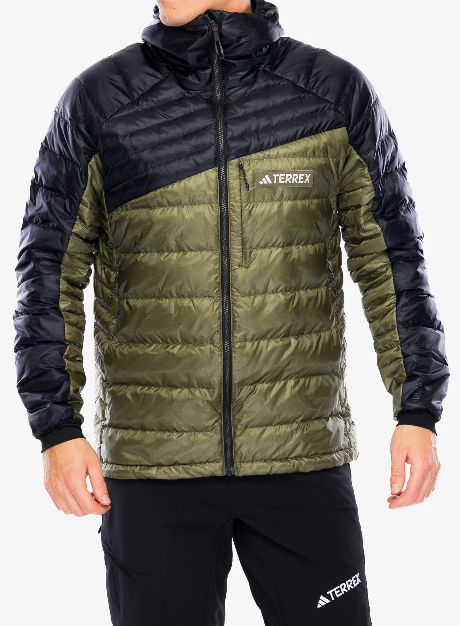 Puhovka adidas TERREX Xperior COLD.RDY Down Hooded Jkt - olive strata/black