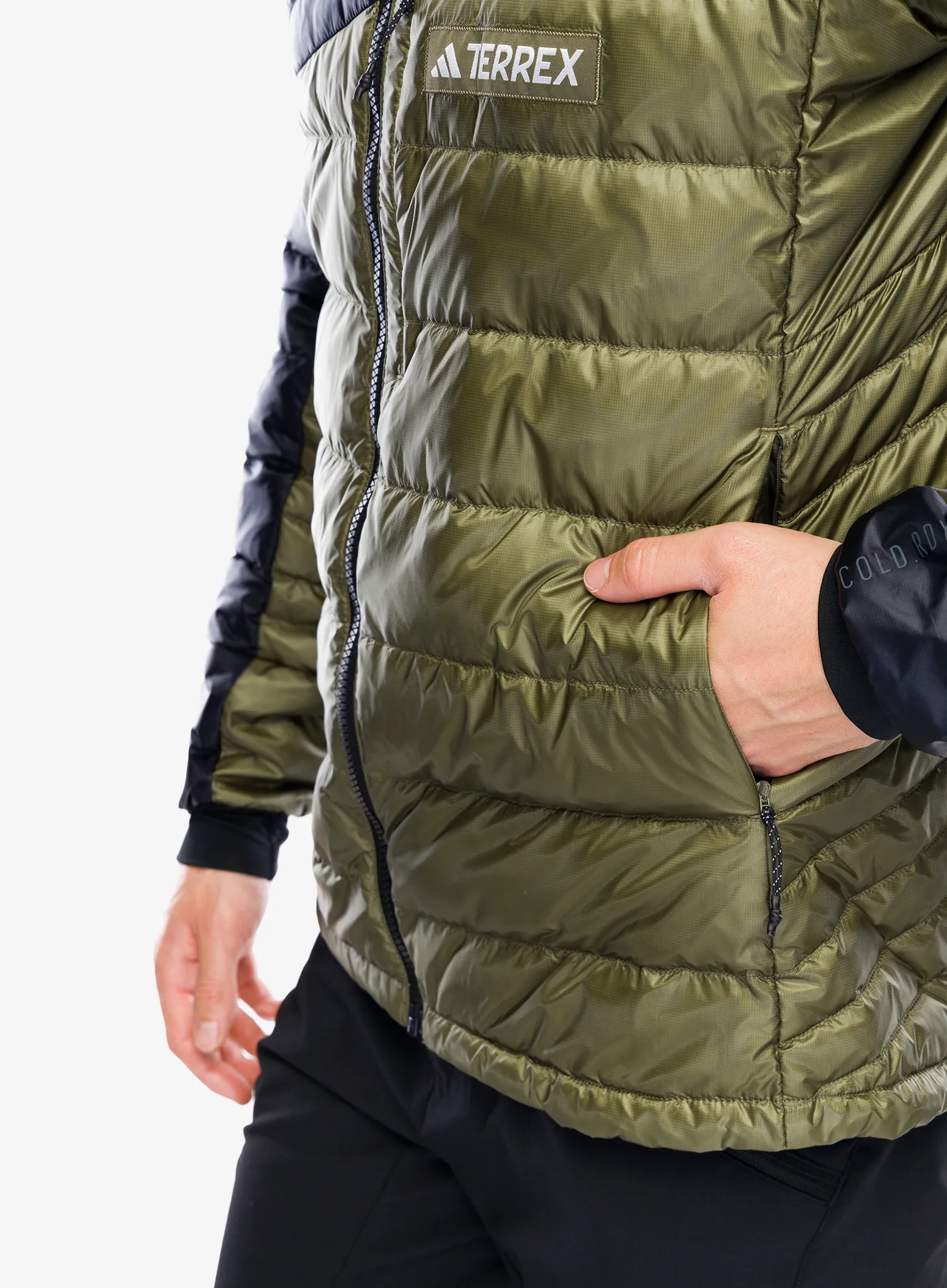 Puhovka adidas TERREX Xperior COLD.RDY Down Hooded Jkt - olive strata/black