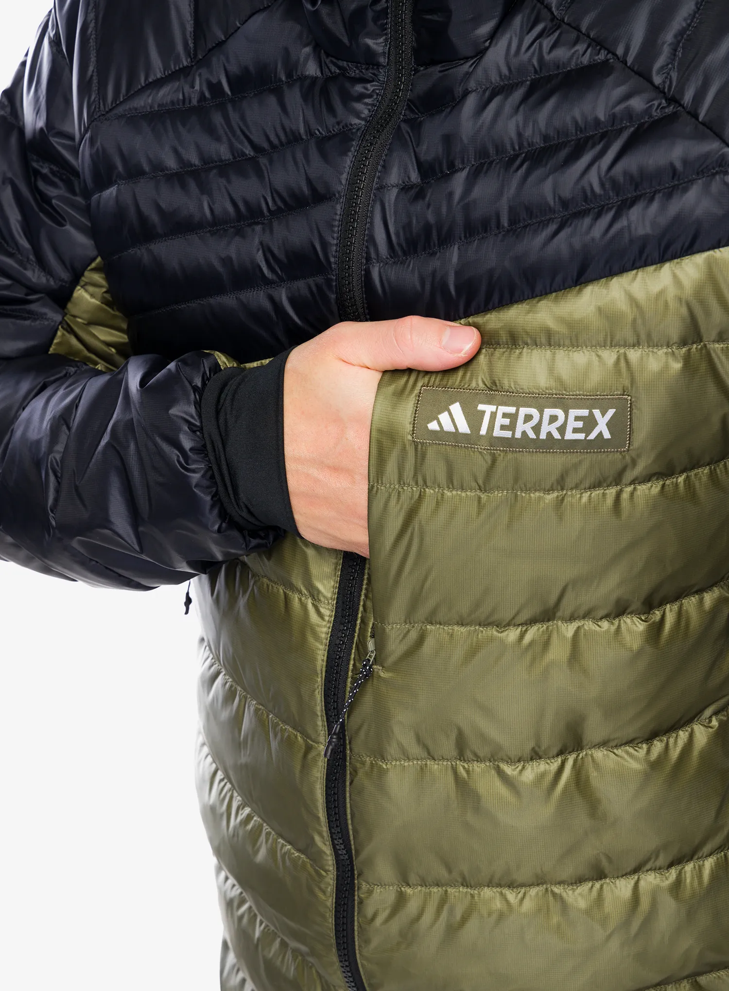 Puhovka adidas TERREX Xperior COLD.RDY Down Hooded Jkt - olive strata/black
