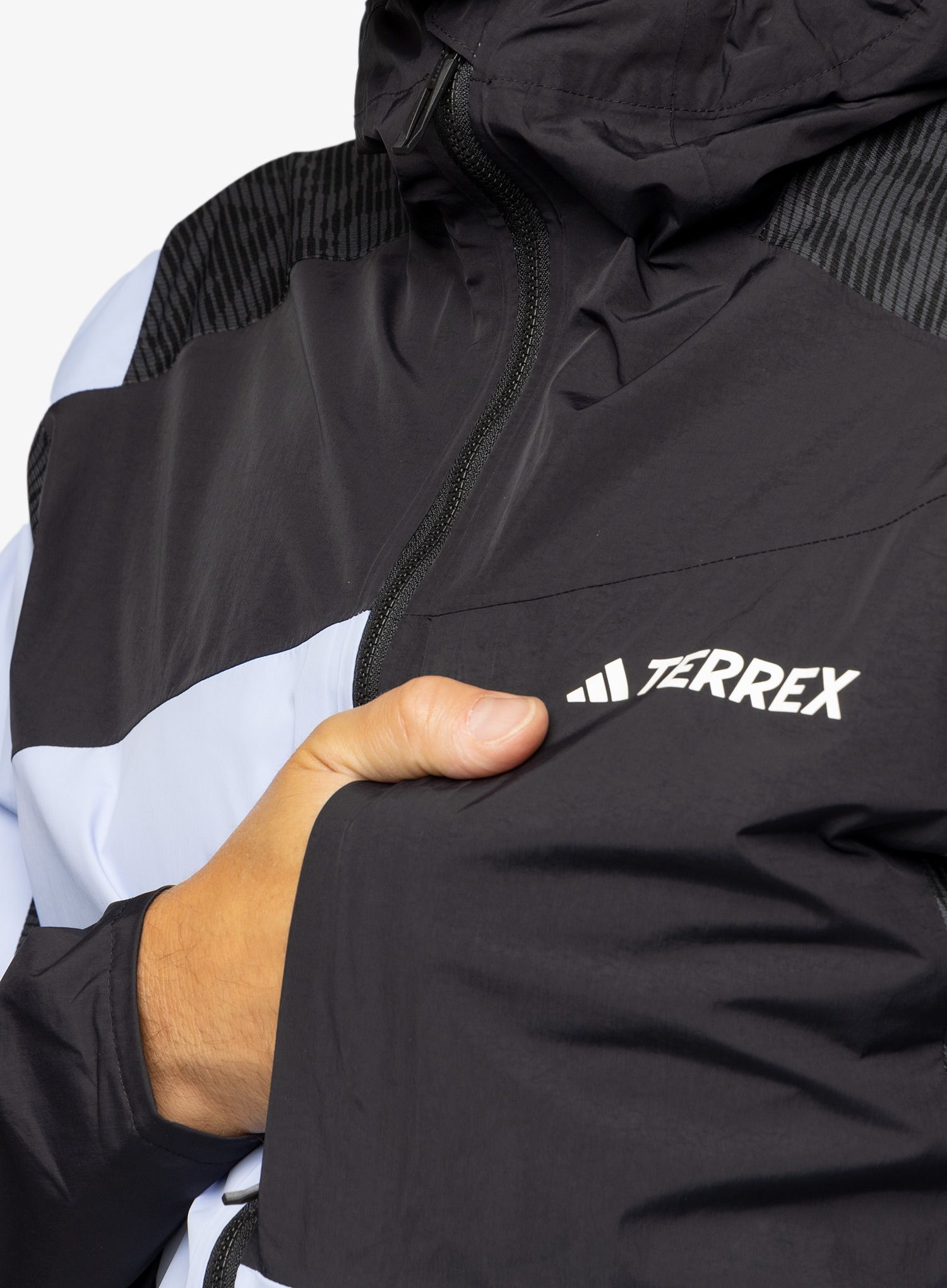 Nepremočljiva jakna adidas TERREX Xperior Hybrid Primeknit Rain Jkt - blue dawn/black