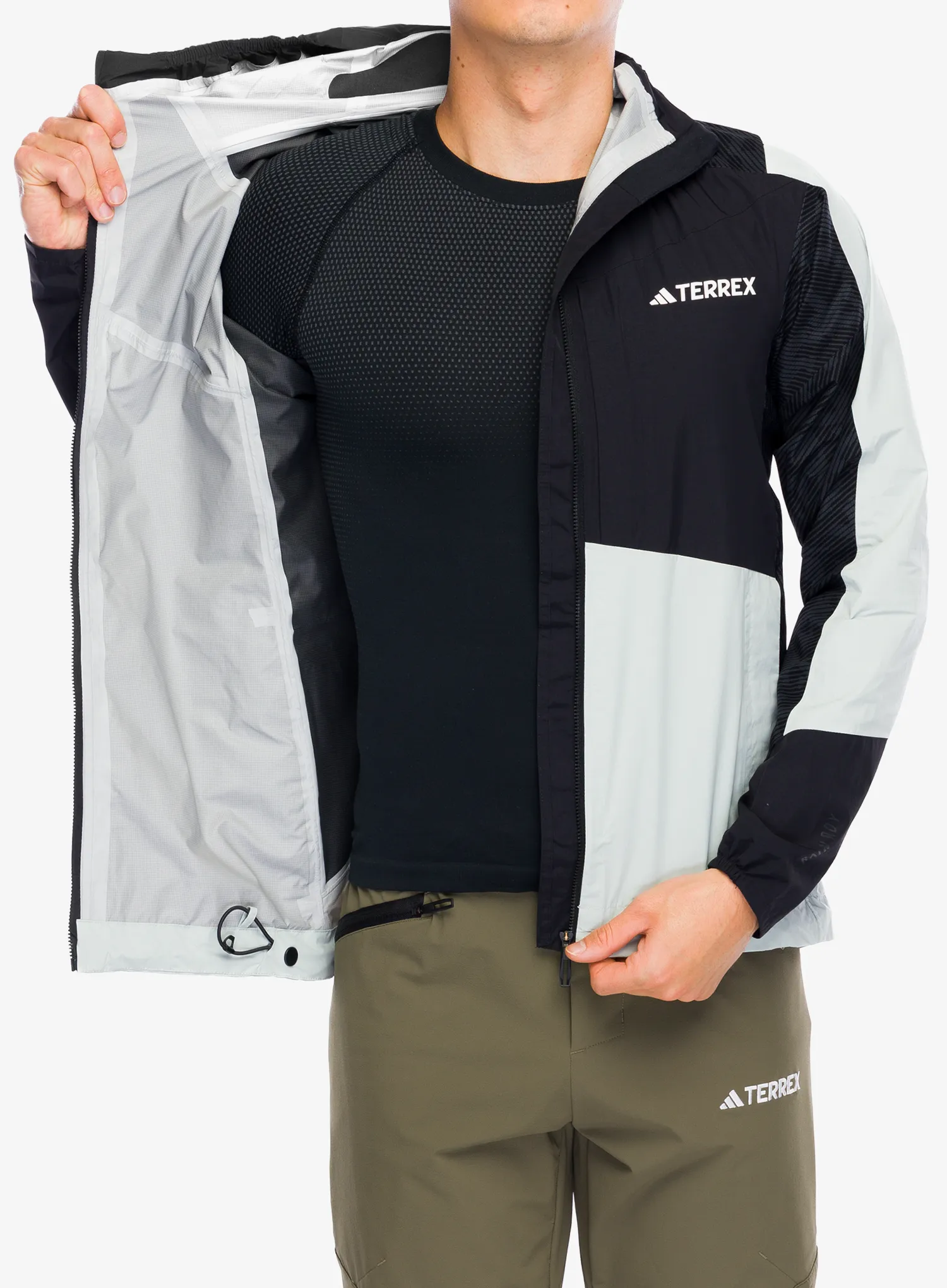 Moška dežna jakna adidas TERREX Xperior Hybrid Primeknit Rain Jkt - wonsil/black