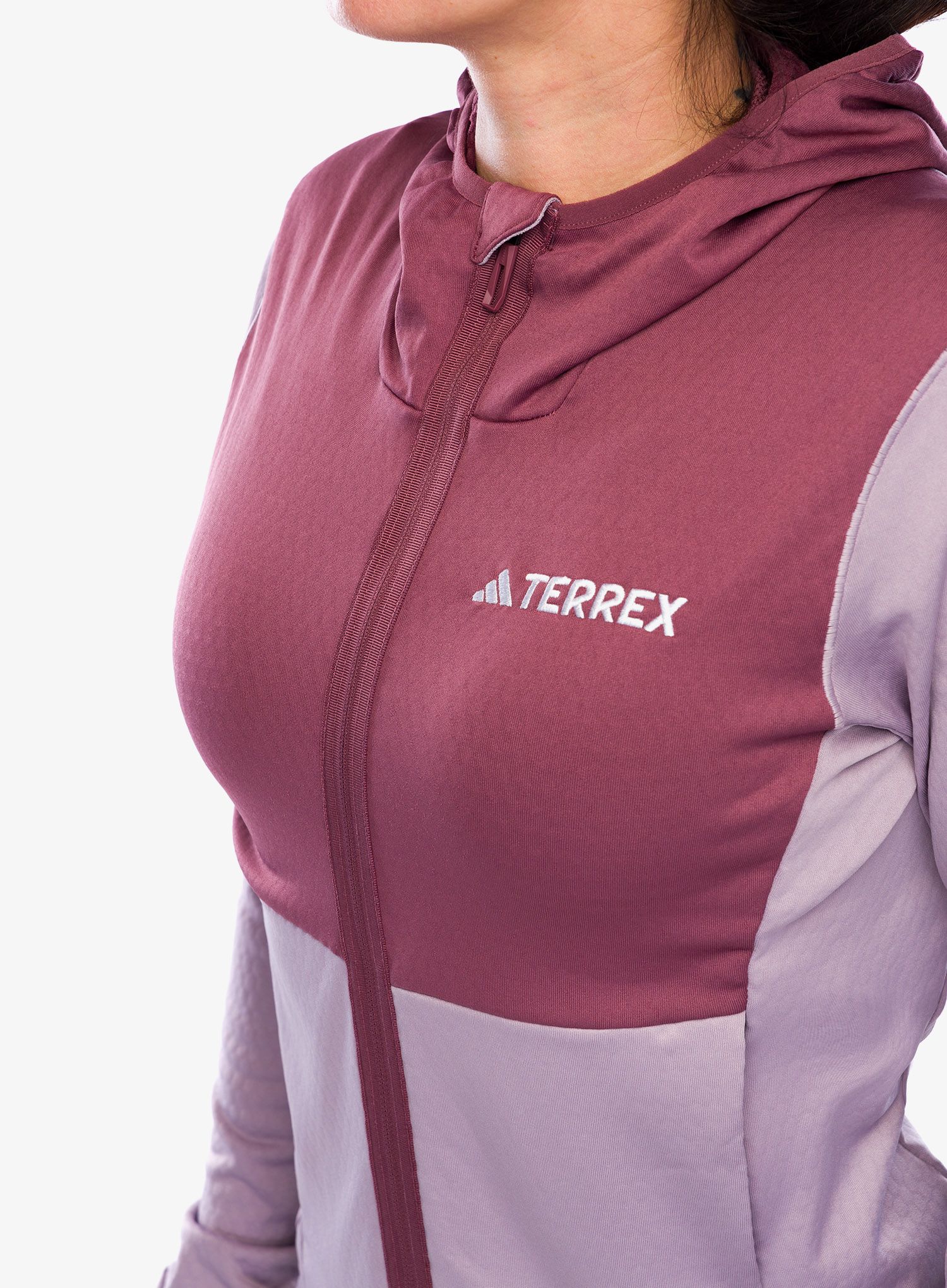 Ženska jopa s kapuco adidas TERREX Xperior Light Fleece Hooded Jacket - preloved fig/quiet crimson