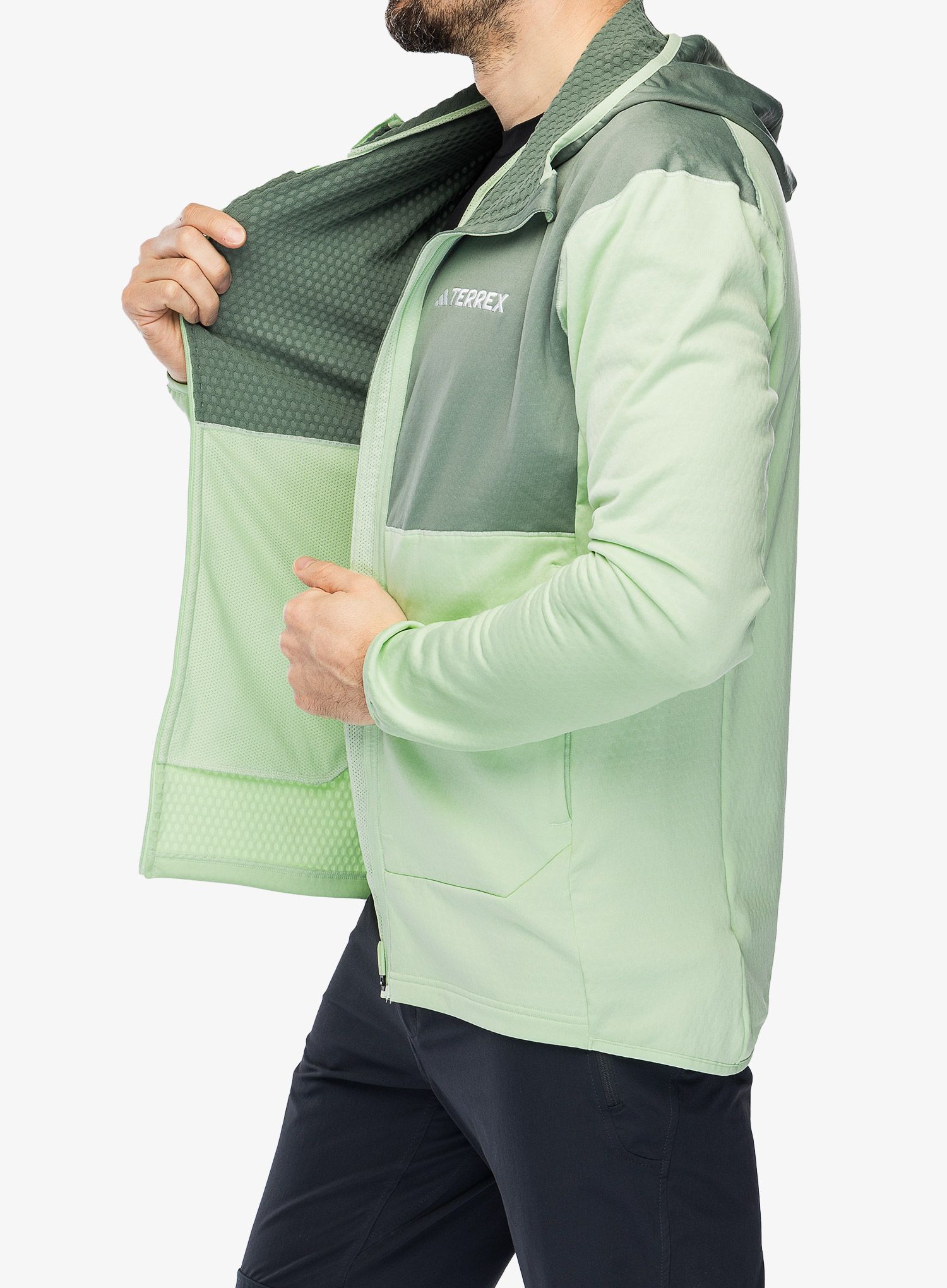Jopica adidas TERREX Xperior Light Fleece Hooded Jacket - semi green spark/silver green