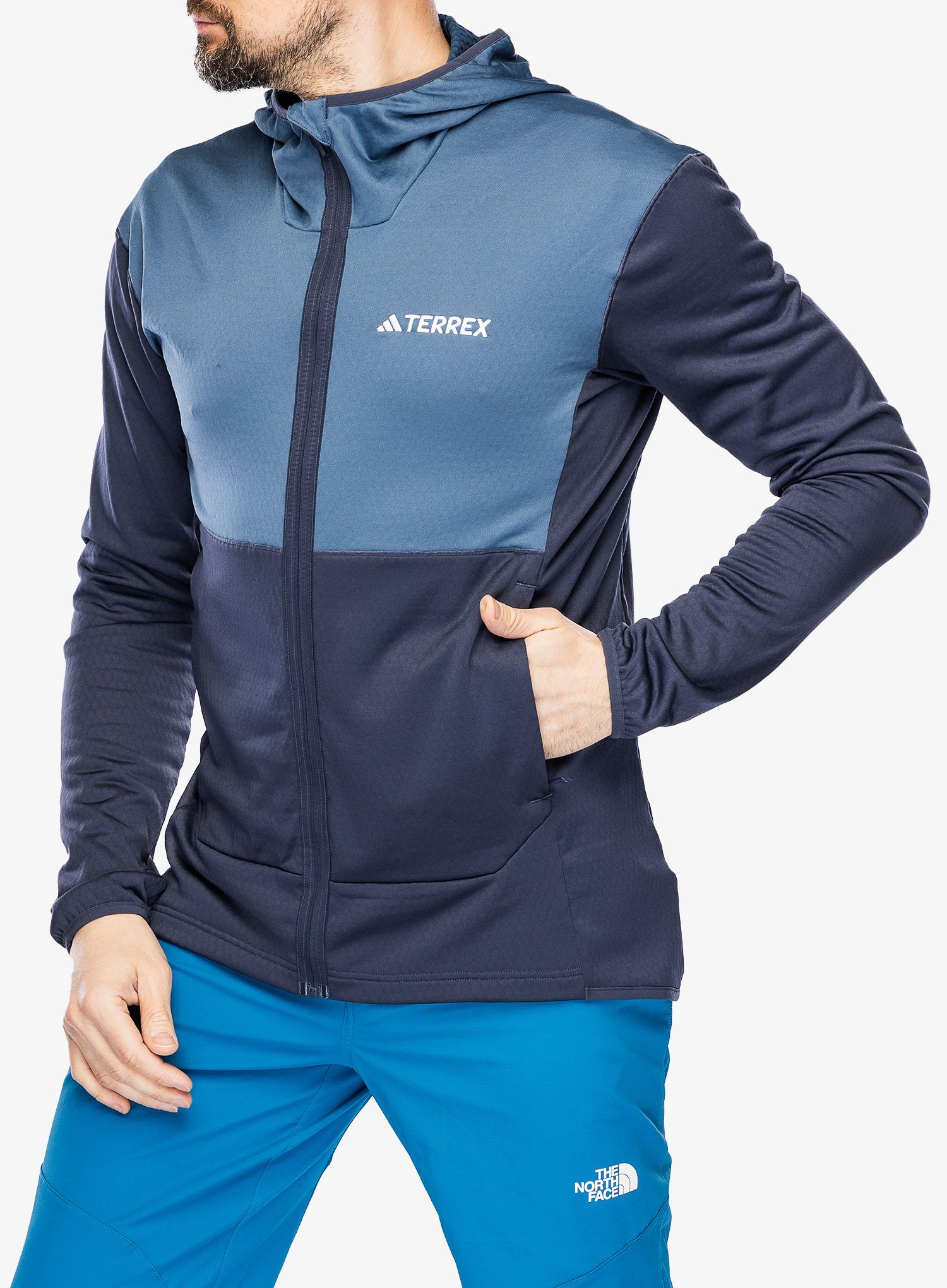 Jopica s kapuco adidas TERREX Xperior Light Fleece Hooded Jacket - shadow navy/wonder steel