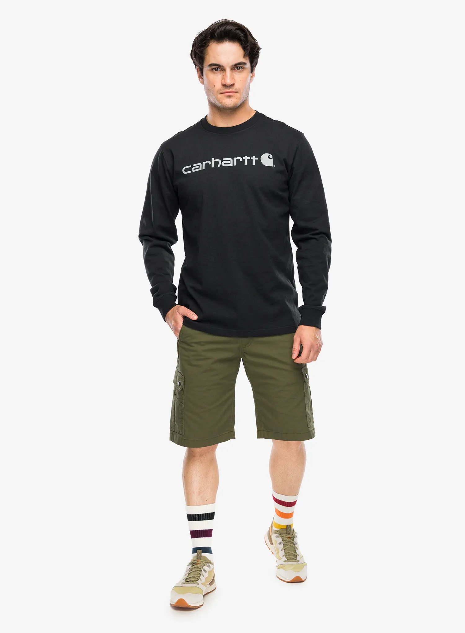 Puloverji brez kapuce Carhartt Dearborn Relaxed LS Logo T-Shirt - black/gray