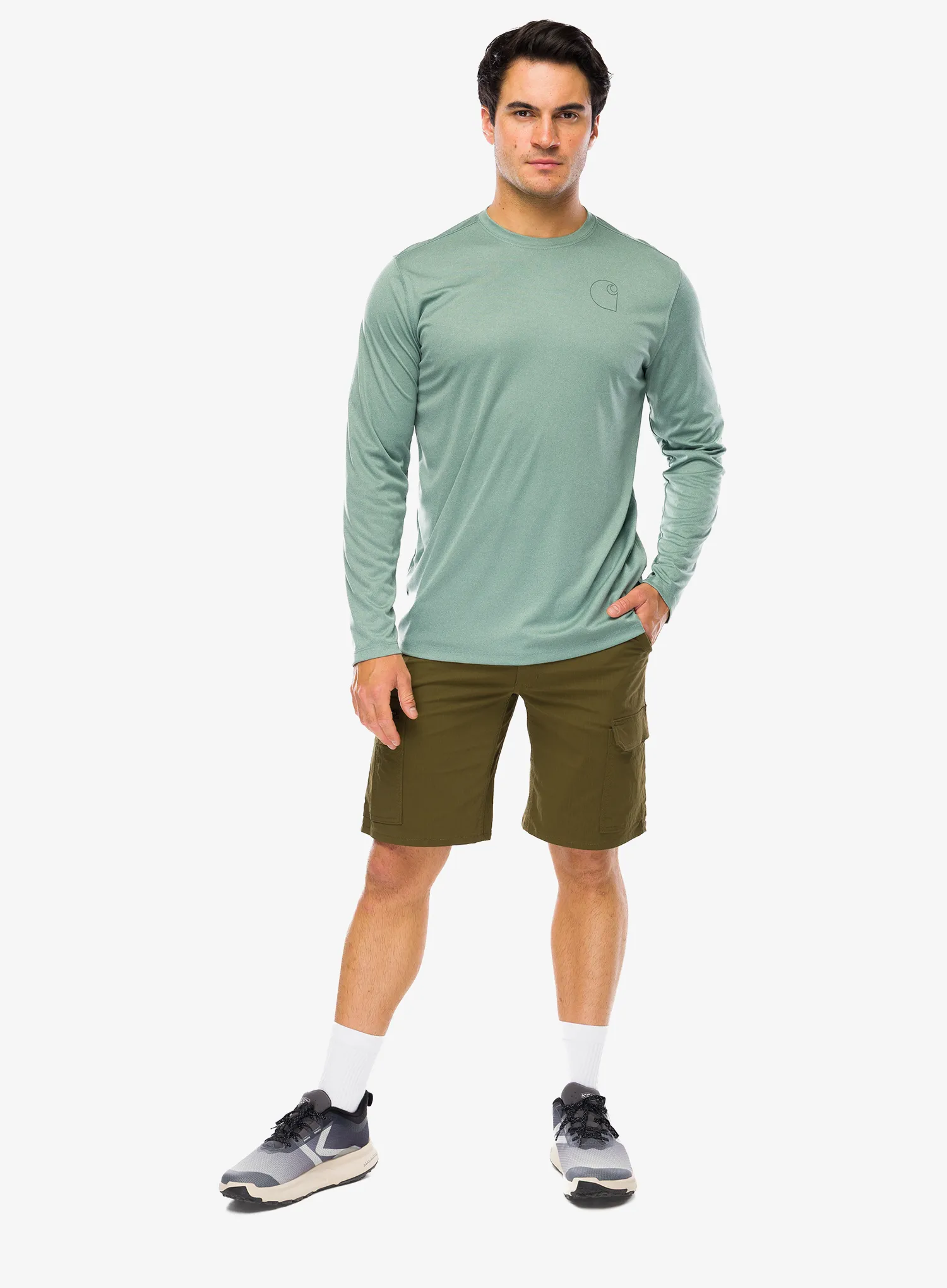 Puloverji brez kapuce Carhartt Force Sun Defender Relaxed LS Logo T-Shirt - green slate heather