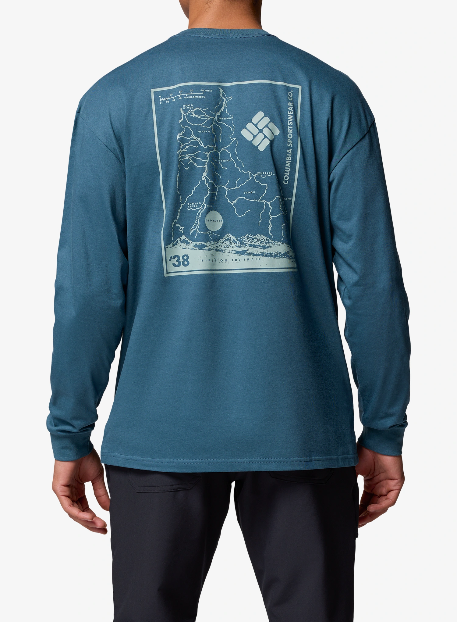 Puloverji brez kapuce Columbia Black Butte LS Graphic Tee - everblue/trailmap