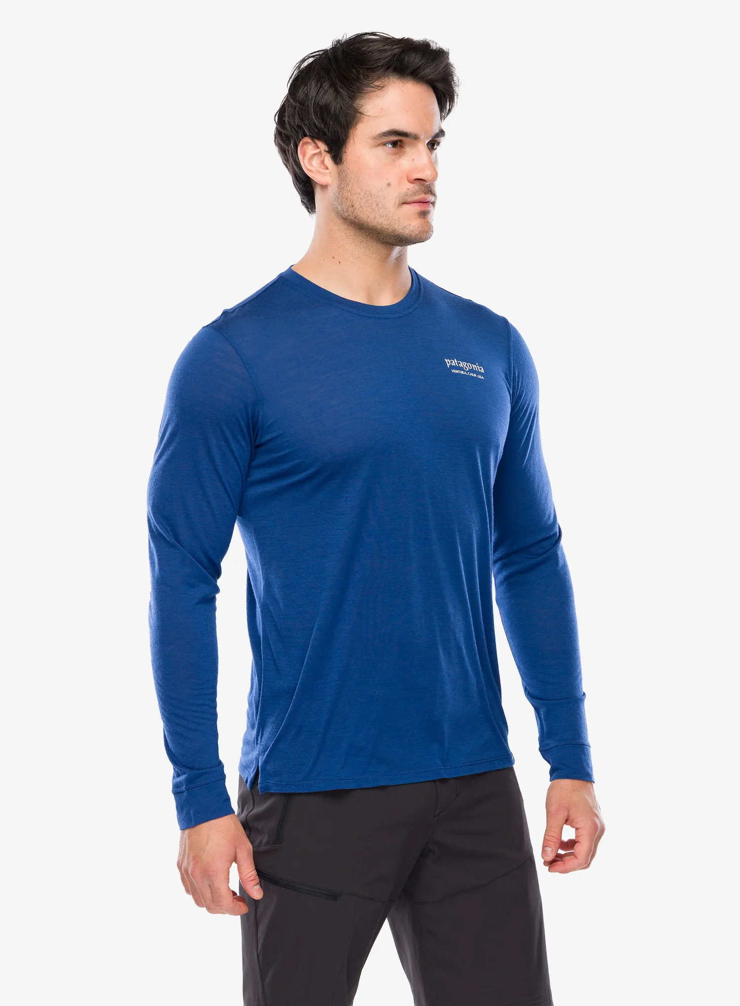 Puloverji brez kapuce Patagonia L/S Cap Cool Merino Graphic Shirt - heritage header/clement blue