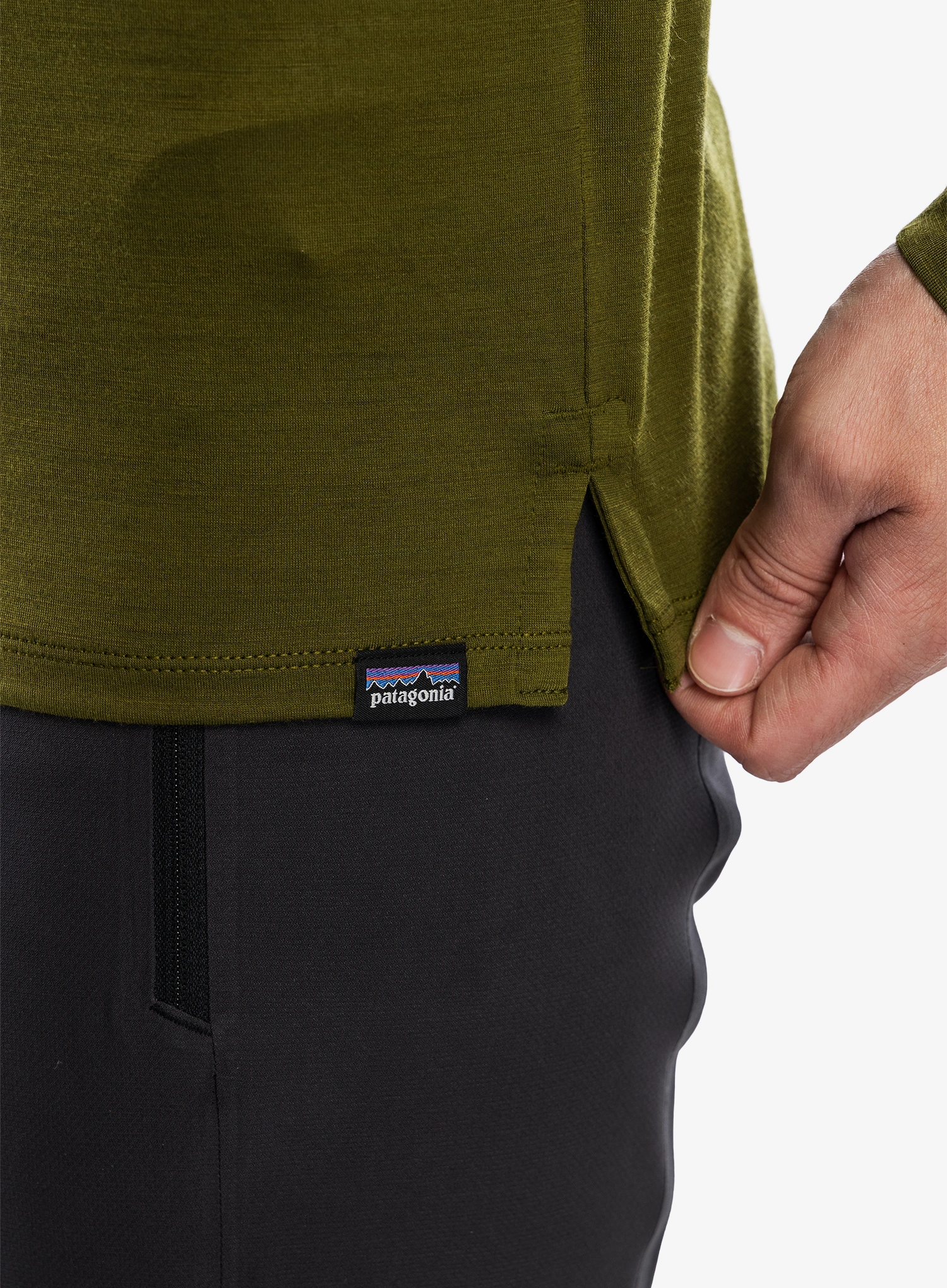 Puloverji brez kapuce Patagonia L/S Cap Cool Merino Graphic Shirt - strata stripe/pond green
