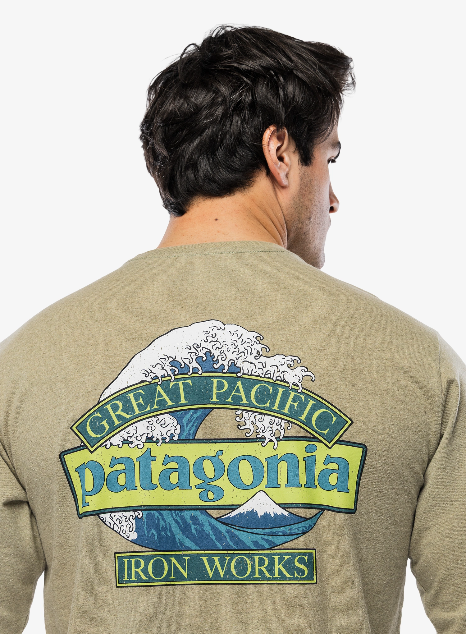 Puloverji brez kapuce Patagonia L/S Great Waves Responsibili-Tee - gumtree green