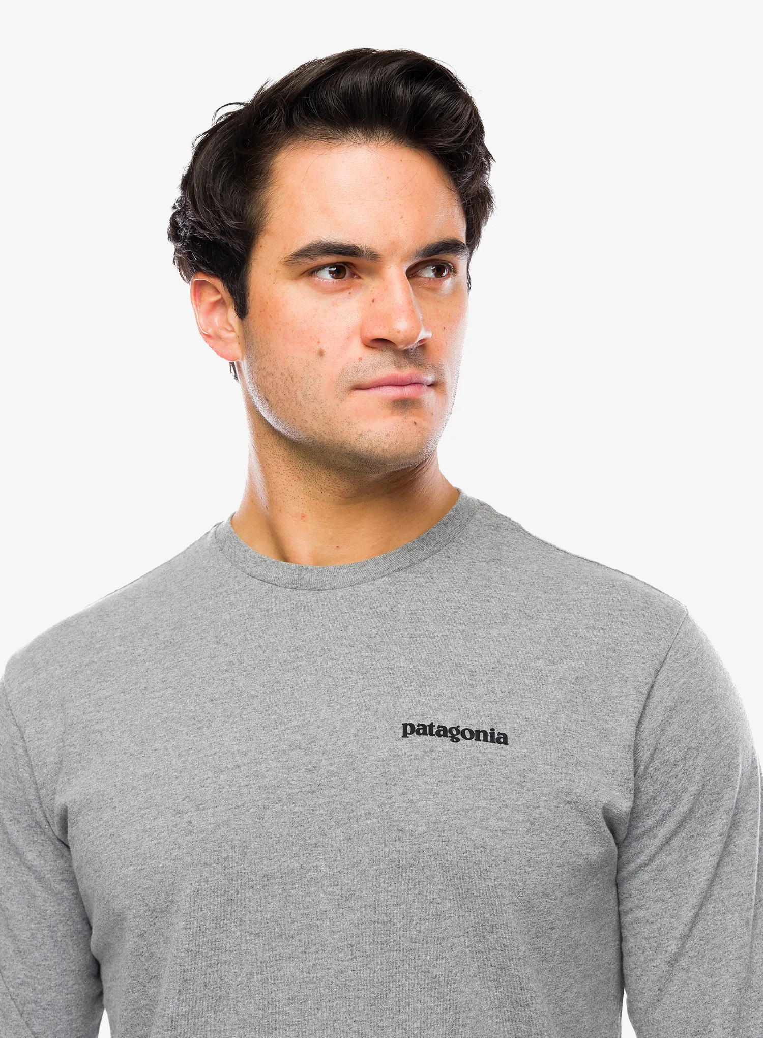 Puloverji brez kapuce Patagonia L/S P-6 Logo Responsibili-Tee - gravel heather
