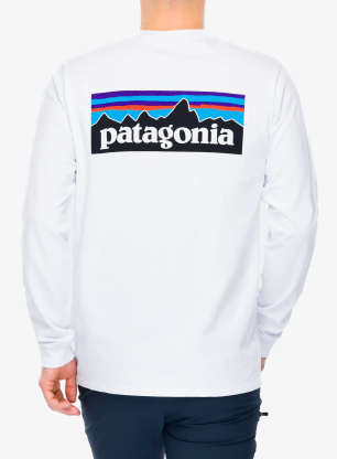 Puloverji brez kapuce Patagonia L/S P-6 Logo Responsibili-Tee - white