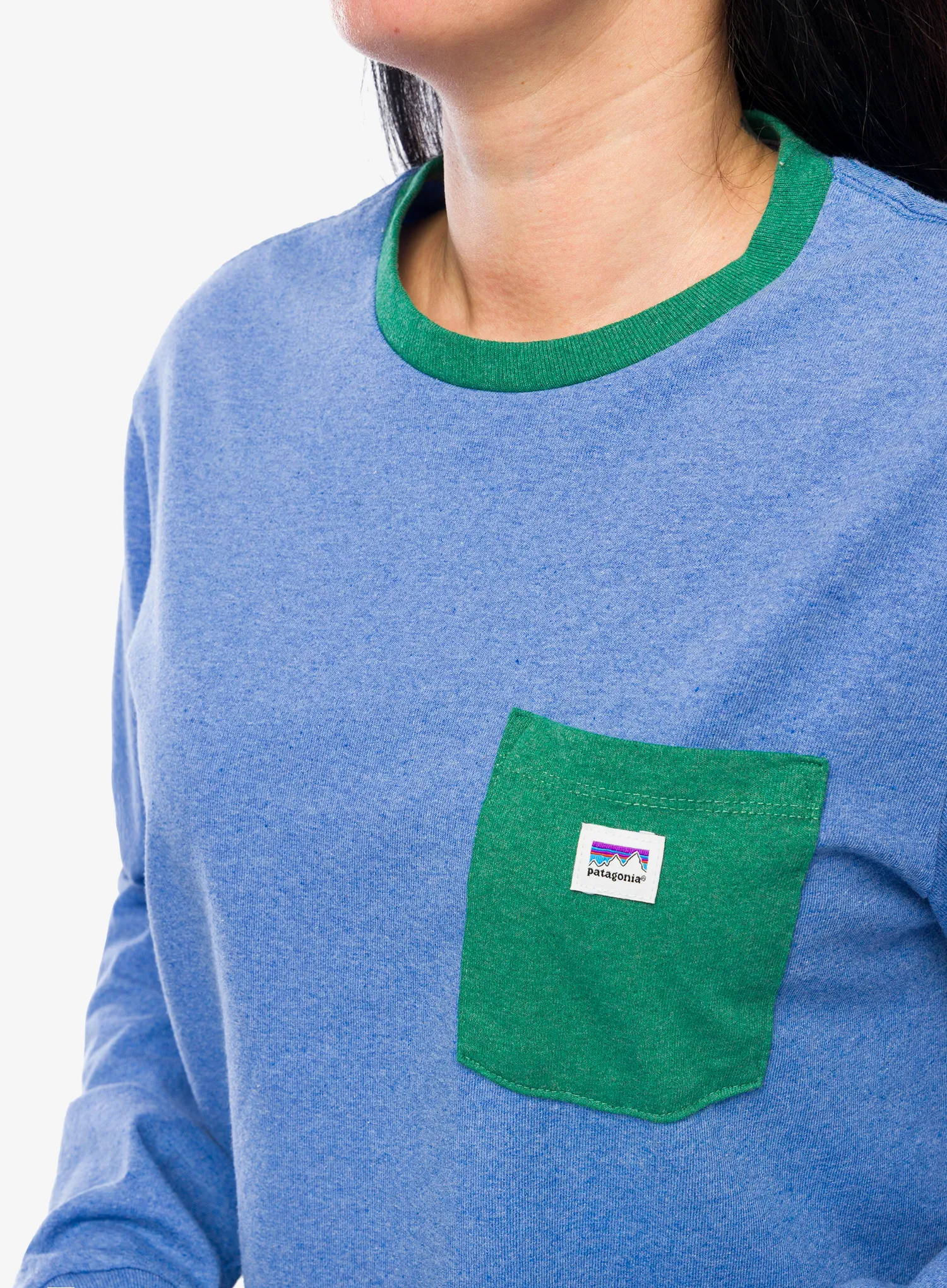 Puloverji brez kapuce Patagonia L/S Shop Sticker Pocket Responsibili-Tee - abundant blue
