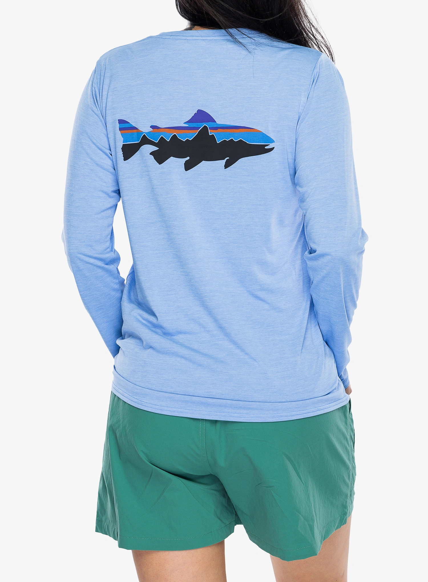 Ženska jopica brez kapuce Patagonia L/S Cap Cool Daily Graphic Shirt Waters - fitz roy trout/abundant blue
