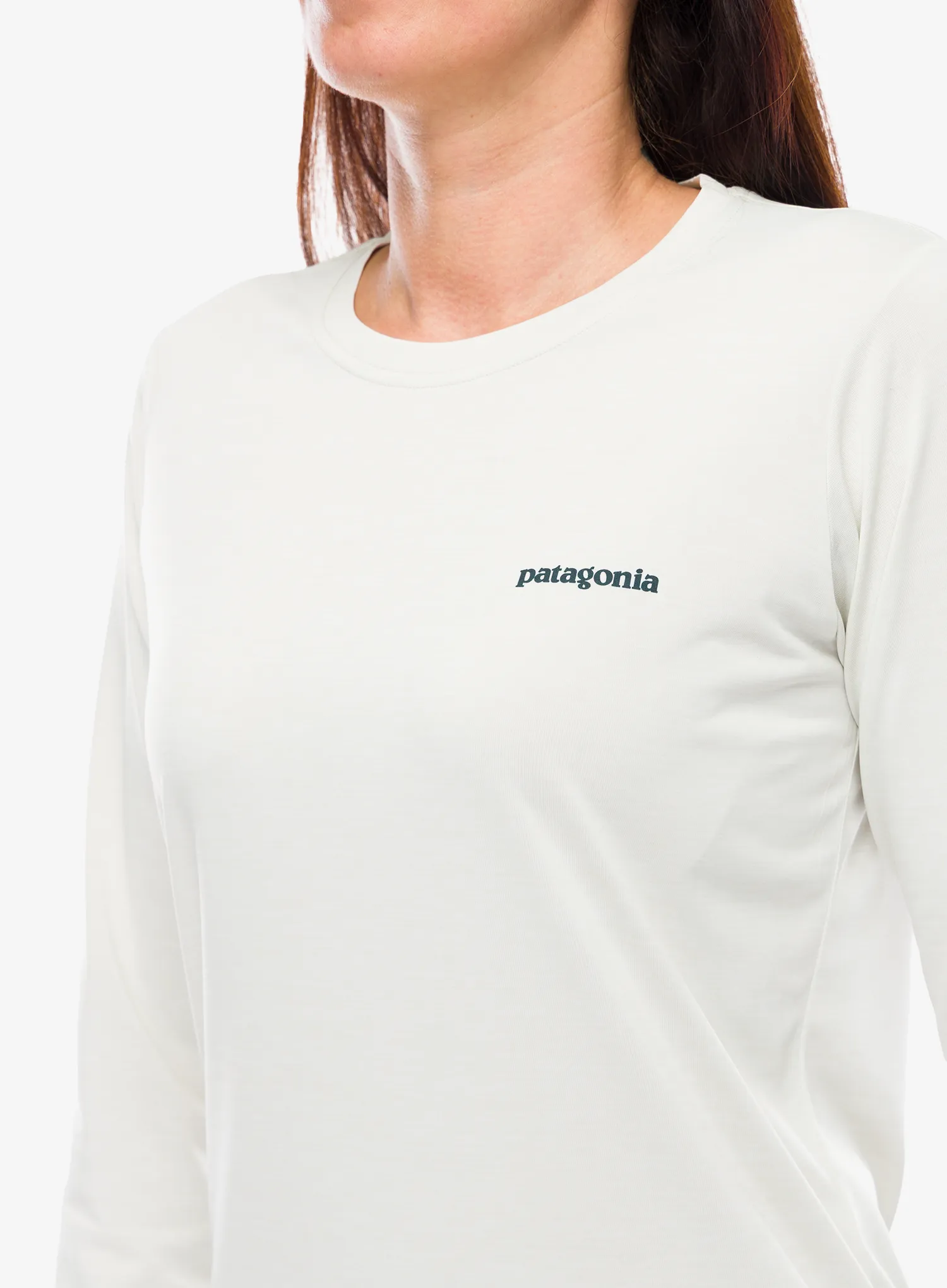 Ženska jopica brez kapuce Patagonia L/S Cap Cool Daily Shirt Boardshort Logo - dyno white