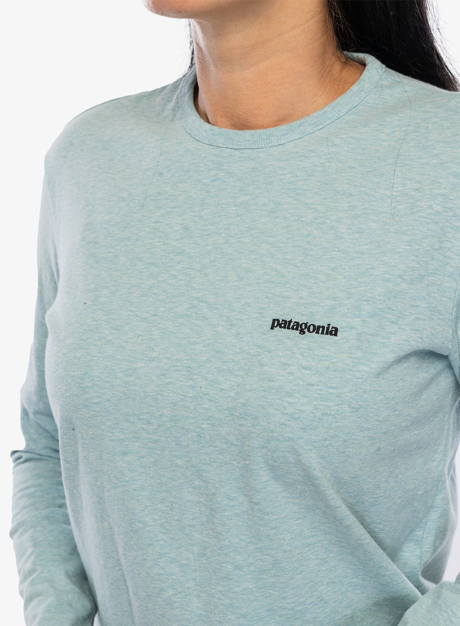Ženska jopica brez kapuce Patagonia L/S P-6 Logo Responsibili-Tee - p-6 outline/virtually blue
