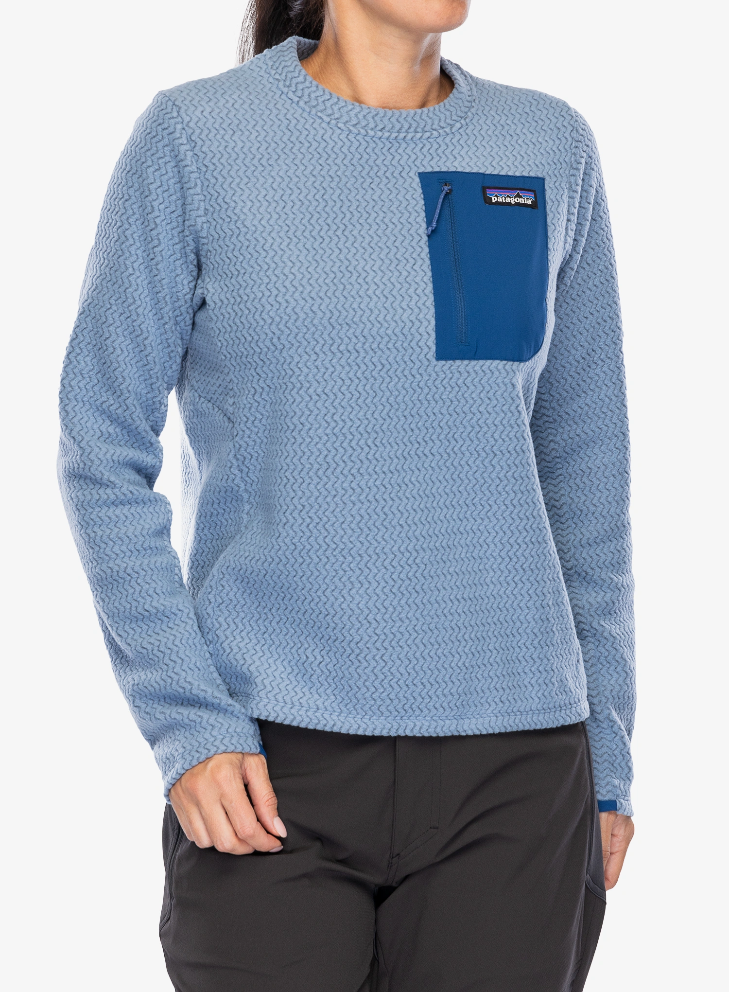 Ženska jopica brez kapuce Patagonia R1 Air Crew - barnacle blue