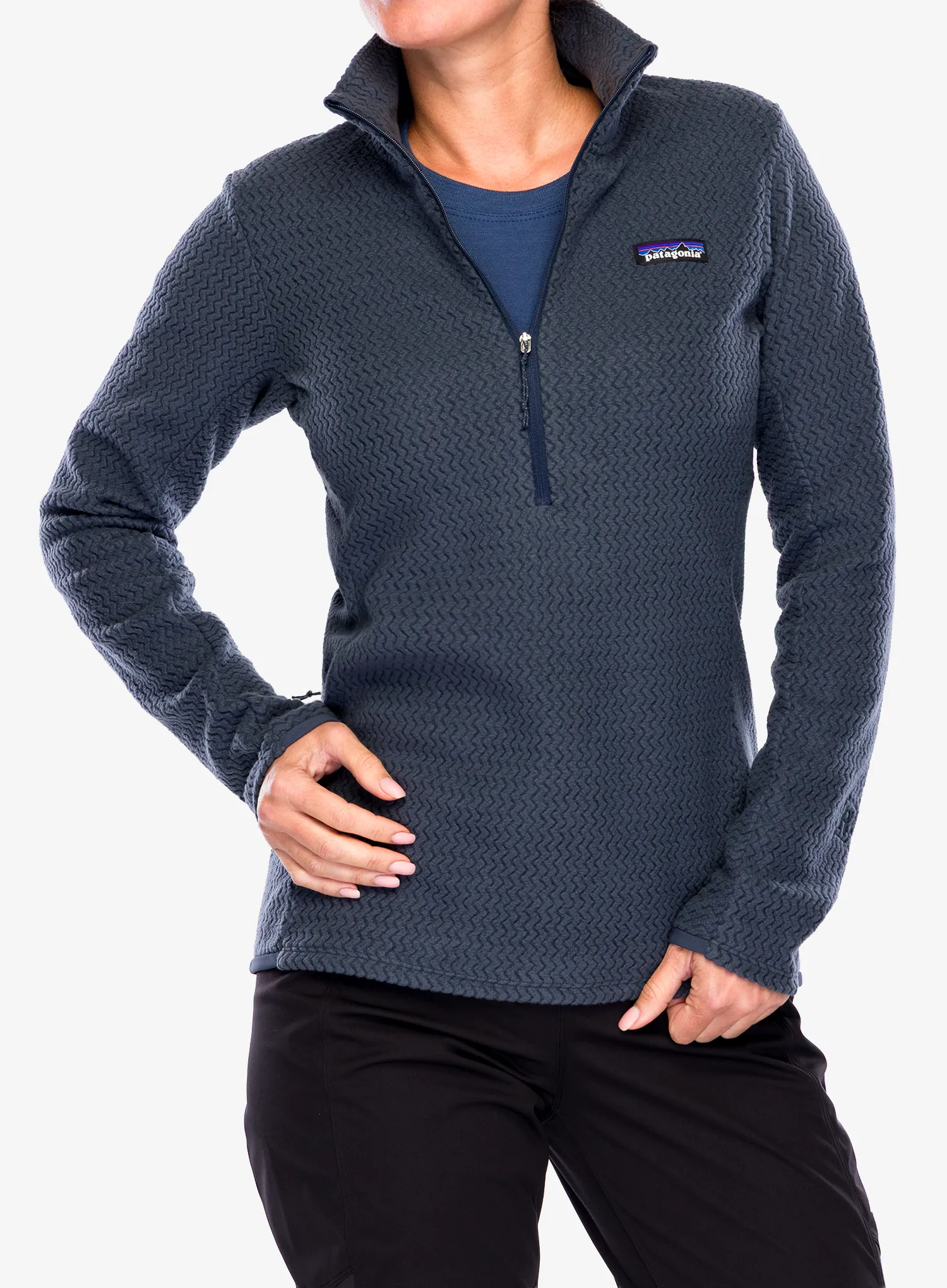 Ženska jopica brez kapuce Patagonia R1 Air Zip Neck - smolder blue