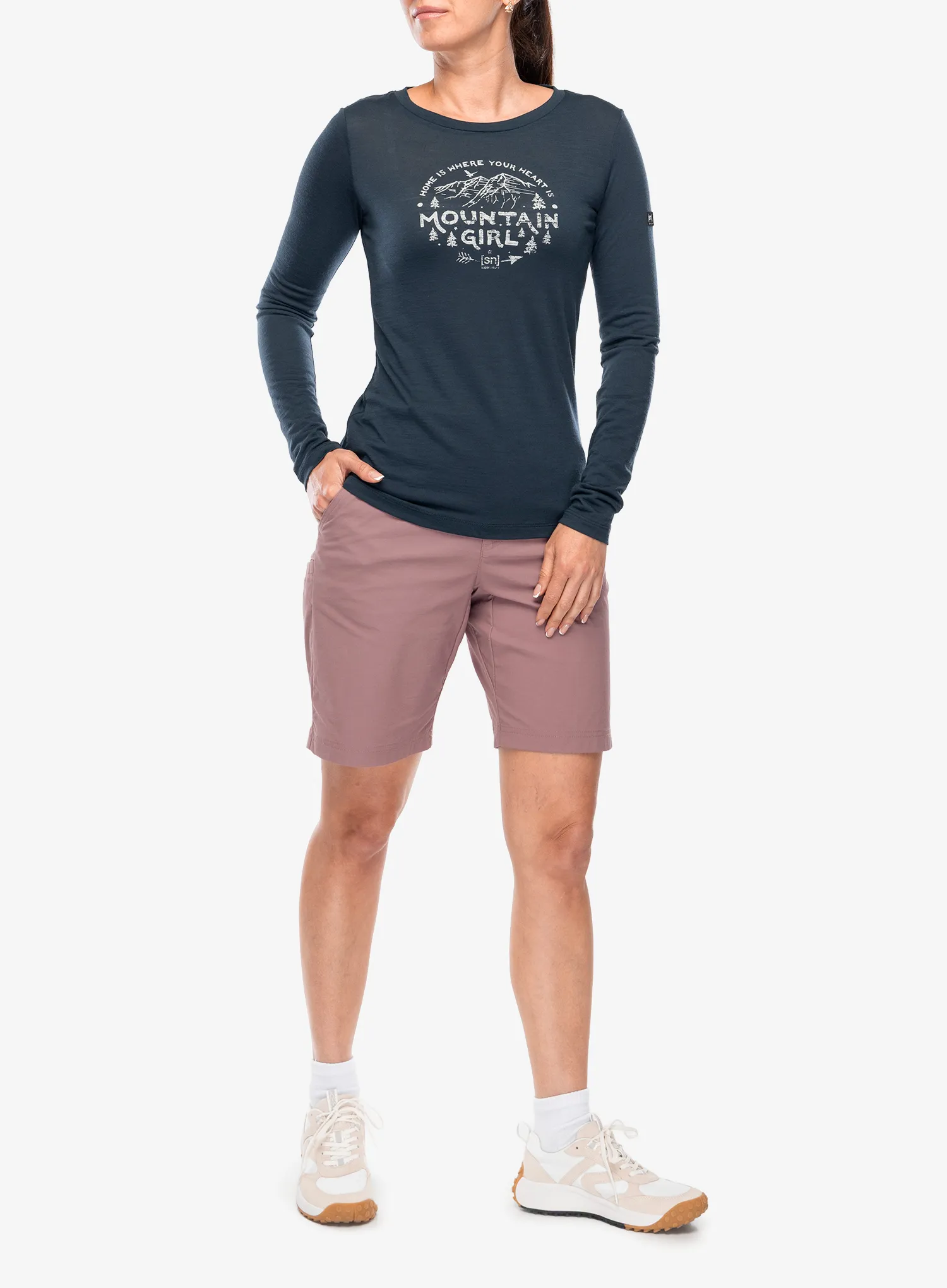 Ženska jopica brez kapuce Super.natural Mountain Girl LS - blueberry/white stone