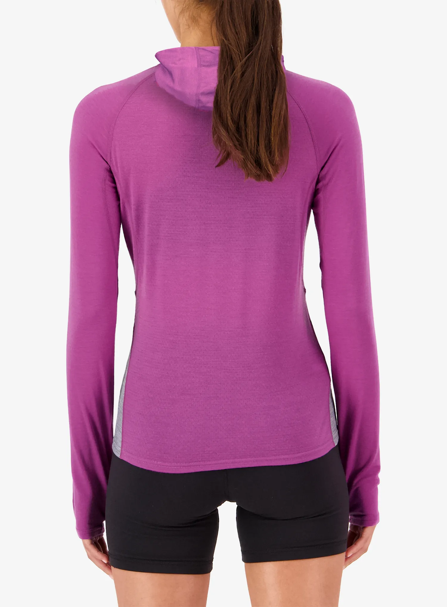 Ženska jopica Mons Royale Bella Merino Long Sleeve Hood - purple bolt/grey heather