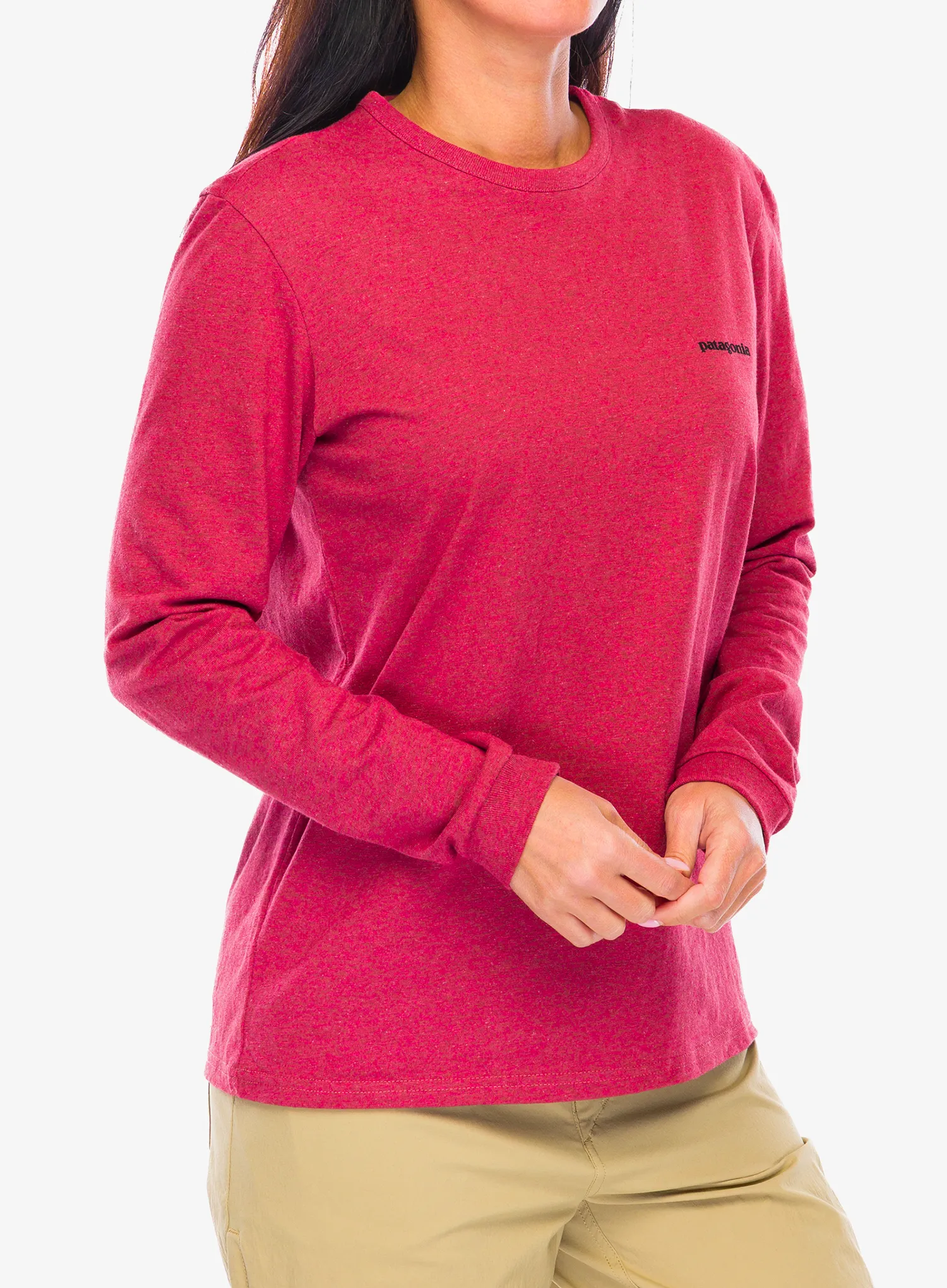 Ženska jopica Patagonia L/S P-6 Logo Responsibili-Tee - potters red