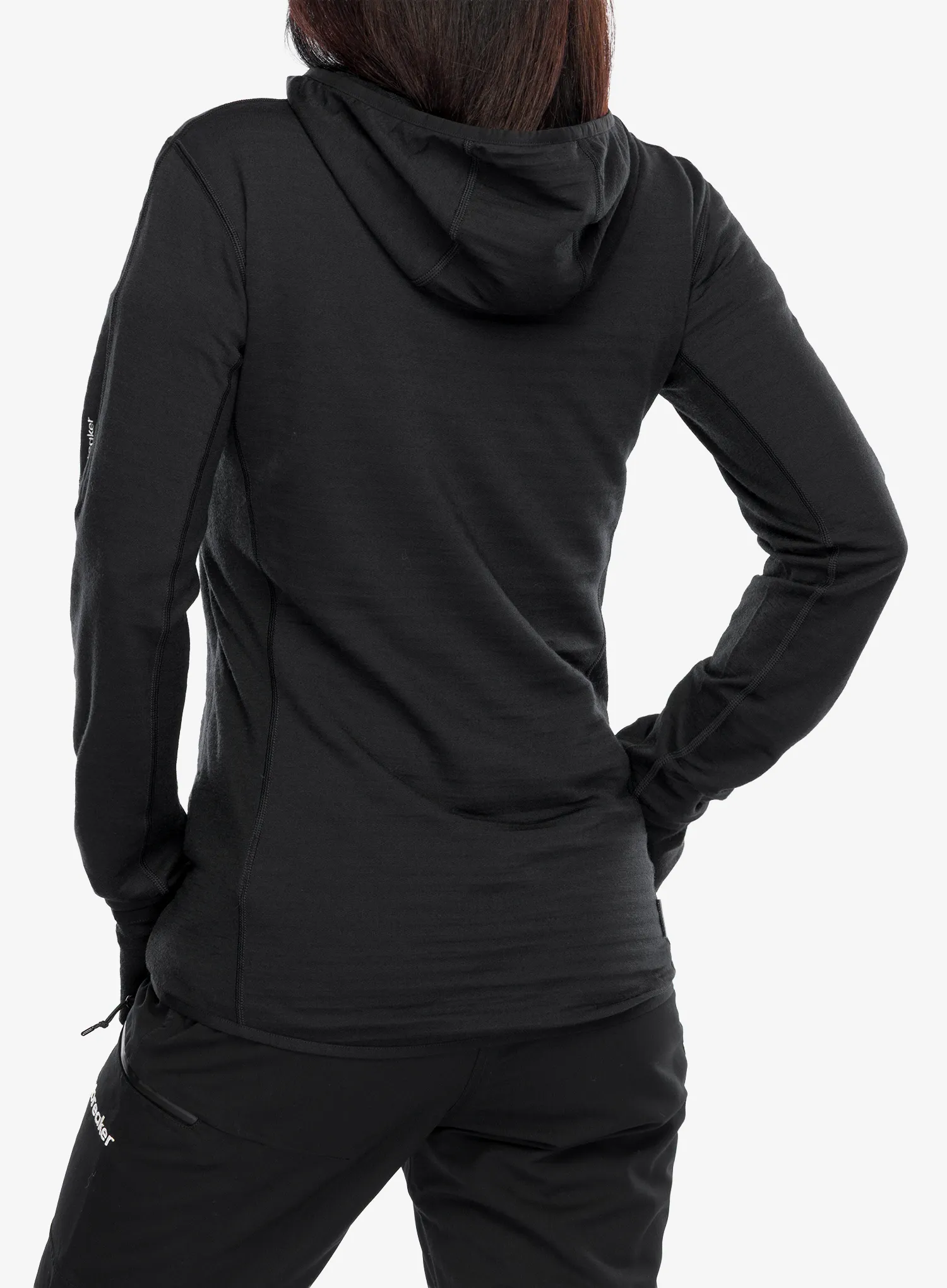 Ženska jopica s kapuco Icebreaker Merino Blend 300 RealFleece Descender LS Zip Hoodie - black