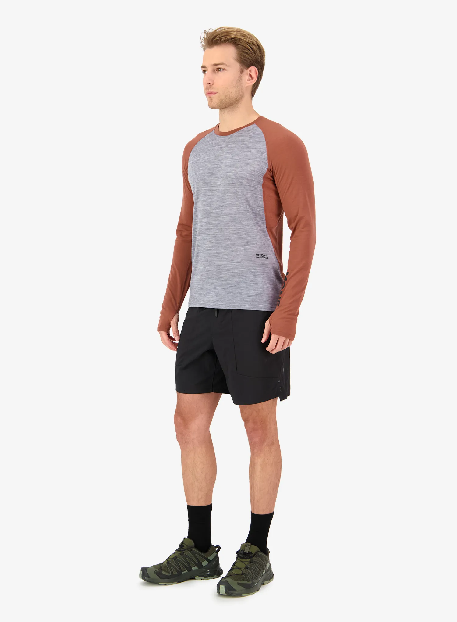 Jopica Mons Royale Temple Merino Long Sleeve - cinnamon/grey heather