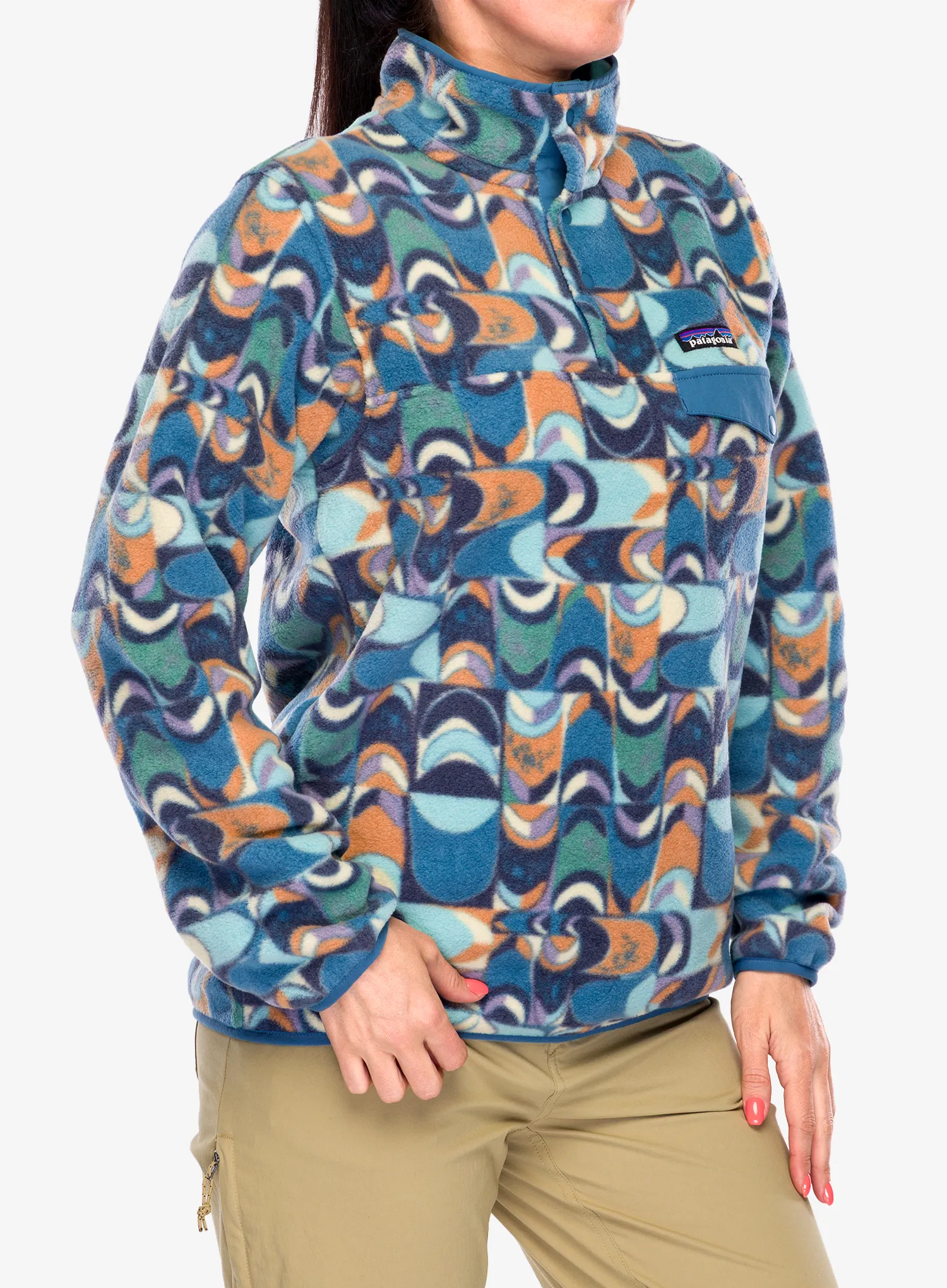 Ženski flis Patagonia Lightweight Synch Snap-T Pullover - swallowtail geo/still blue