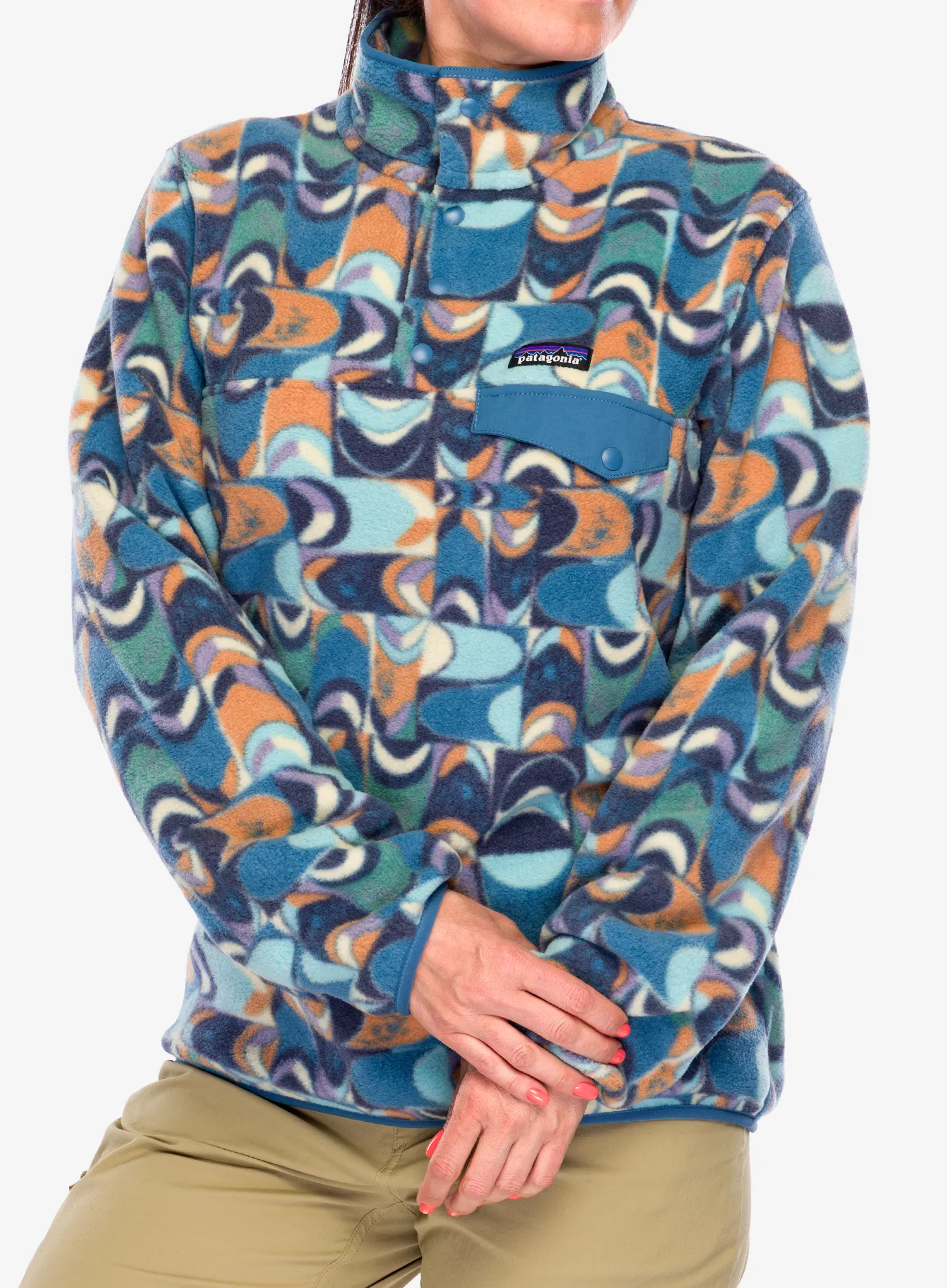 Ženski flis Patagonia Lightweight Synch Snap-T Pullover - swallowtail geo/still blue