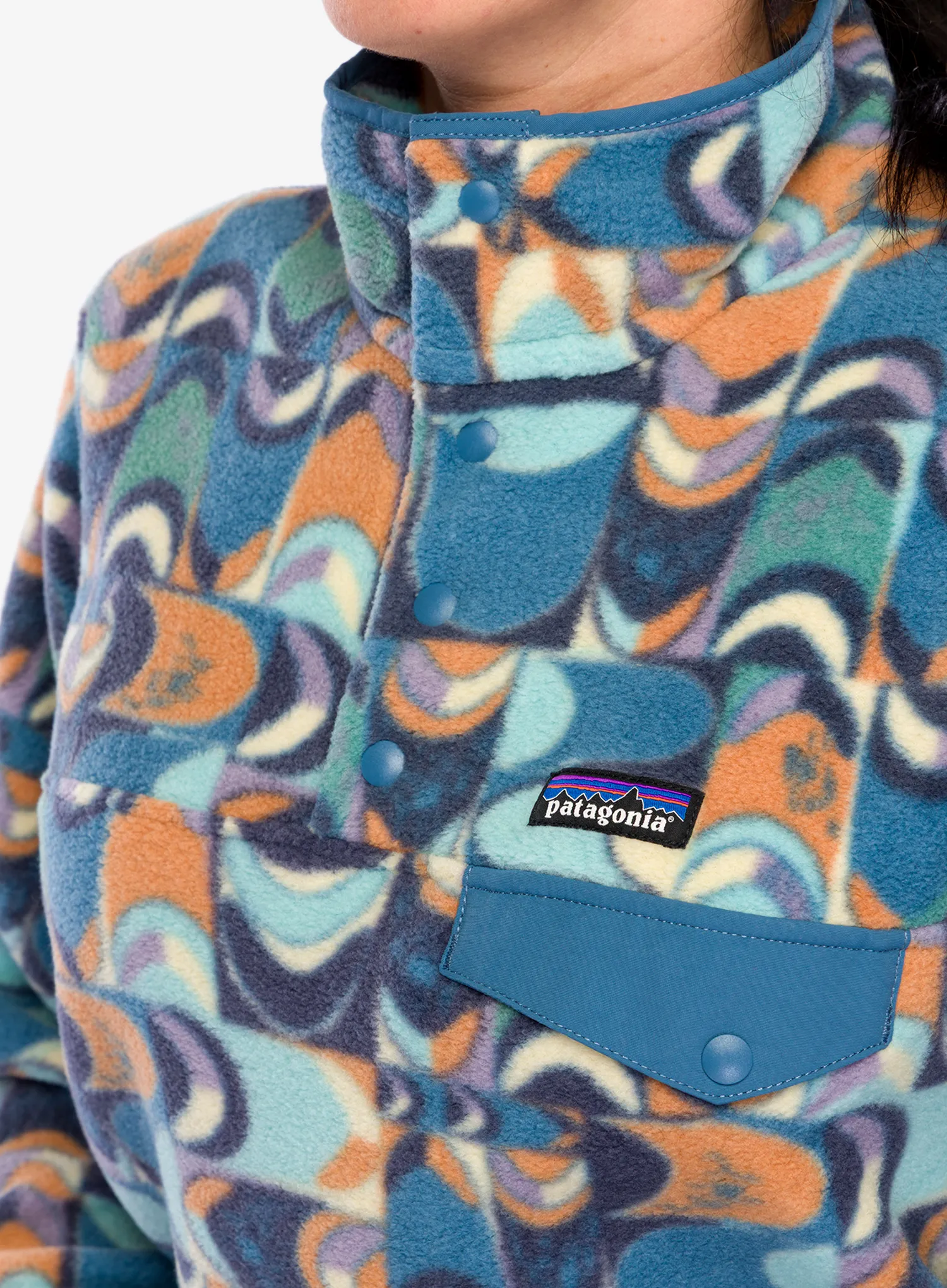 Ženski flis Patagonia Lightweight Synch Snap-T Pullover - swallowtail geo/still blue