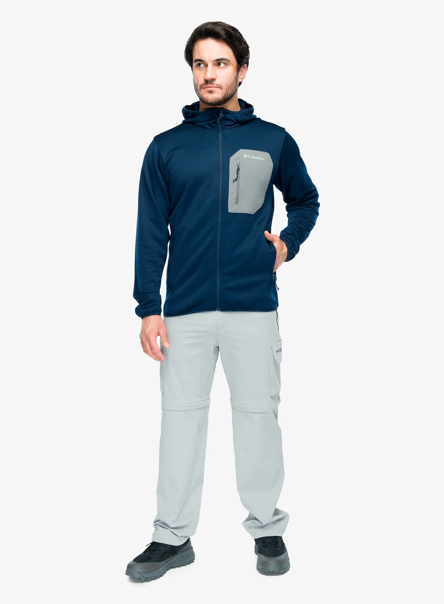 Jopica na zadrgo Columbia Tall Heights Hooded Grid Fleece Full Zip - collegiate navy/city grey