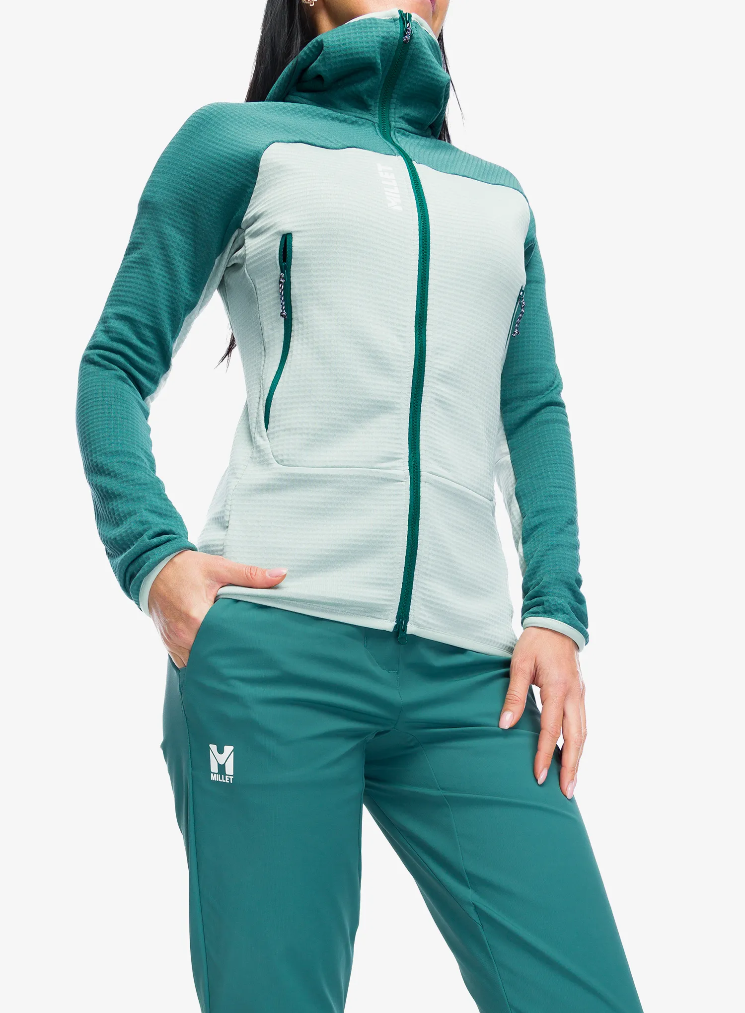 Ženska jopica z zadrgo Millet Fusion Grid Hoodie - seaweed/bottle