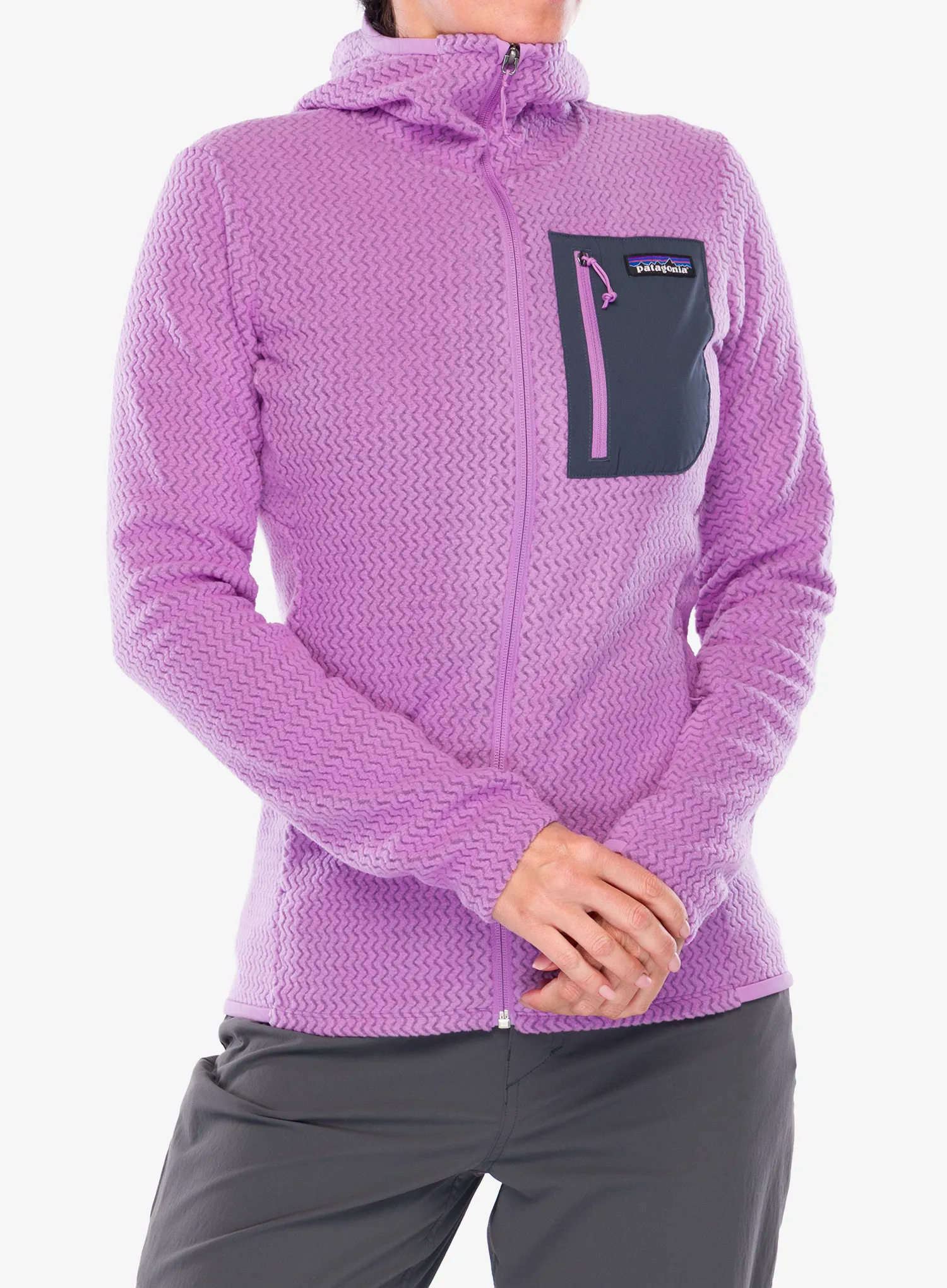 Ženska jopica z zadrgo Patagonia R1 Air Full-Zip Hoody - brisk purple