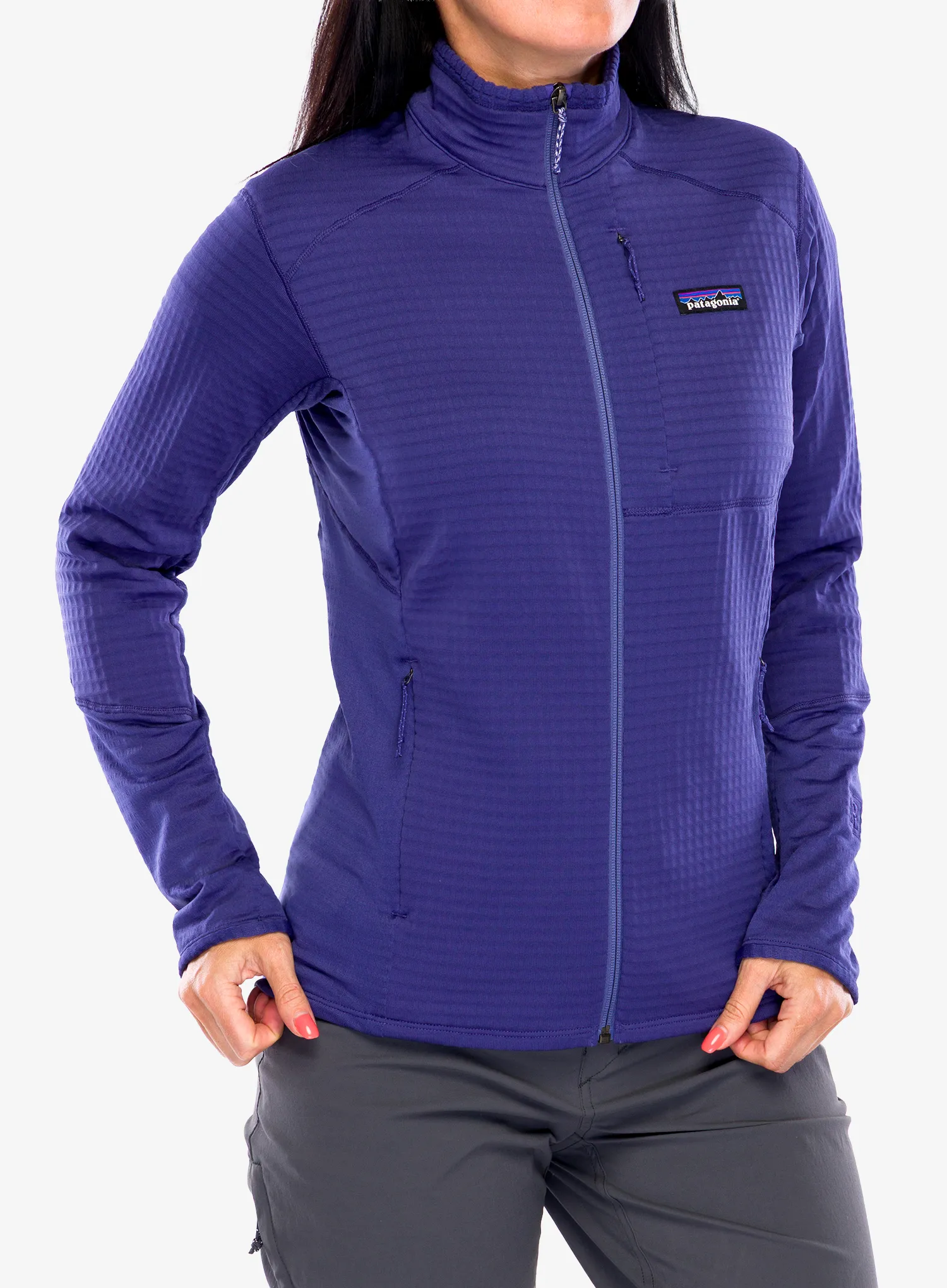 Ženska jopica z zadrgo Patagonia R1 Hybrid Jacket - solstice purple
