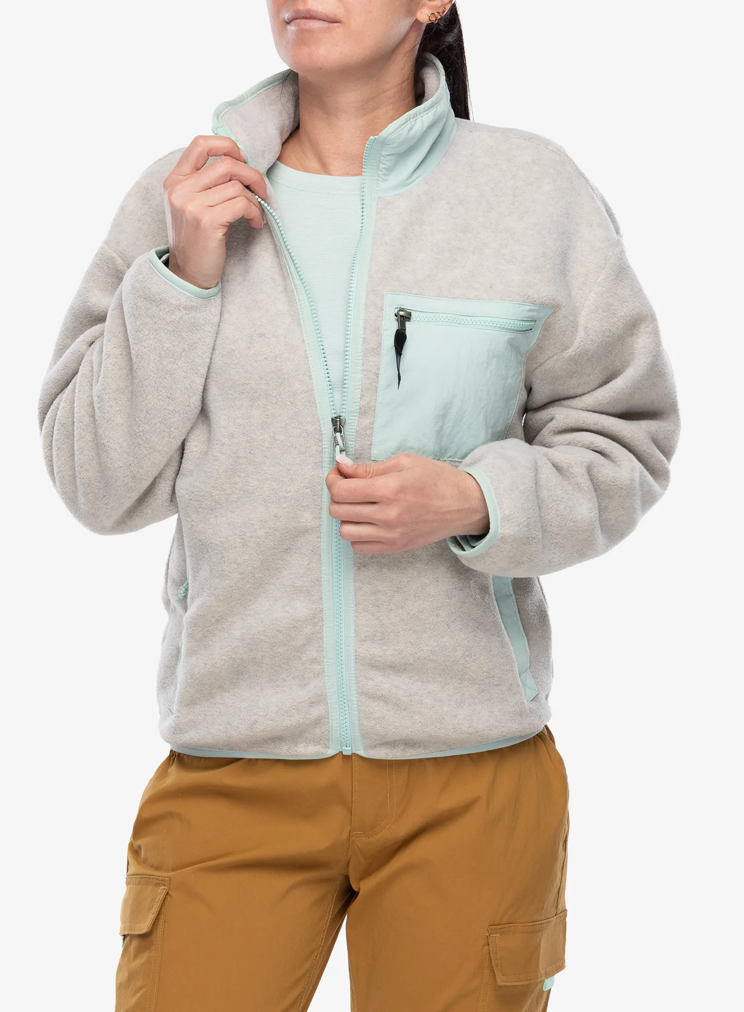 Ženska jopica z zadrgo Patagonia Synch Jkt - oatmeal heather w/thin ice