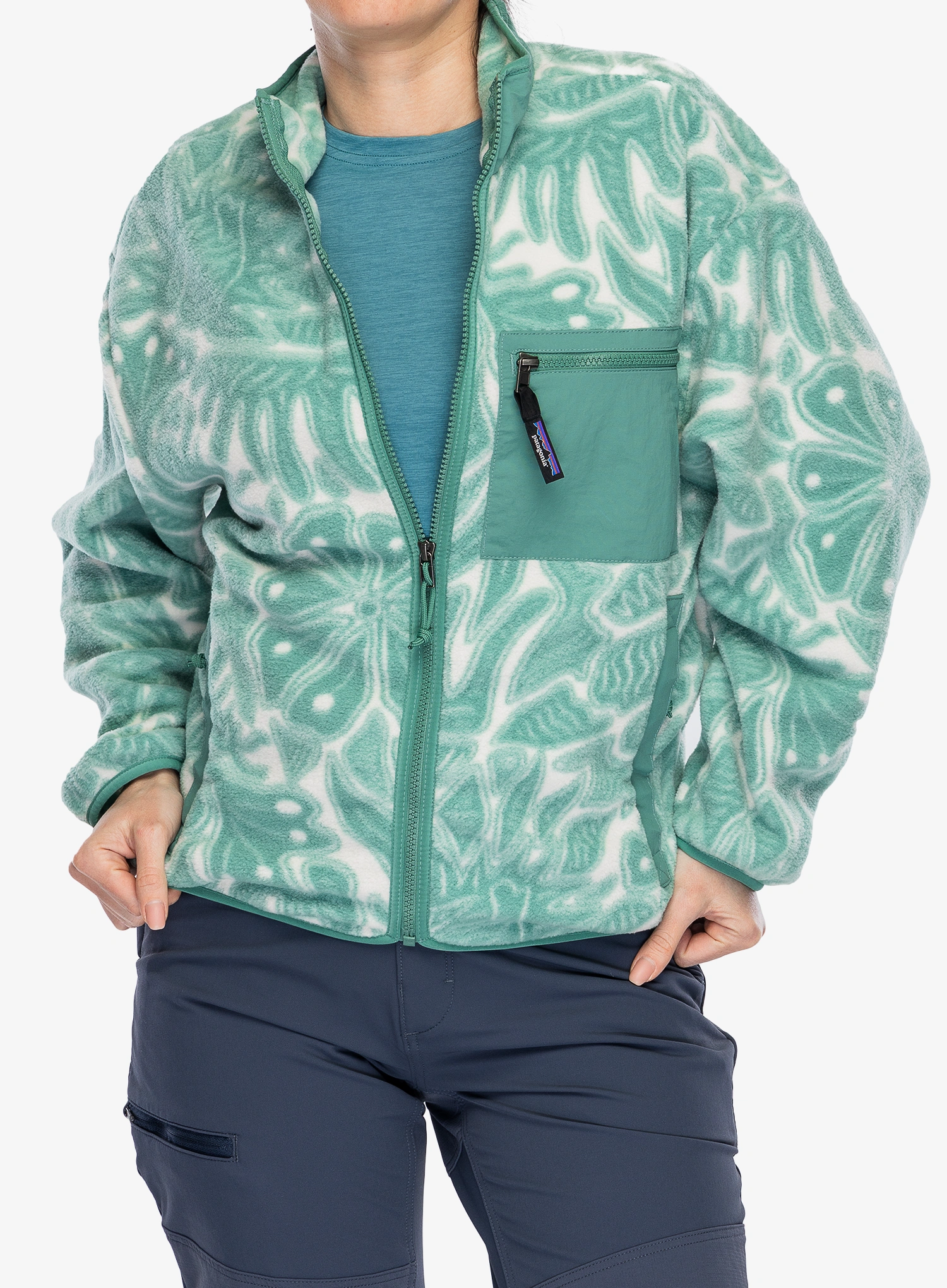 Ženska jopica z zadrgo Patagonia Synchilla Jacket - bees and flowers/green
