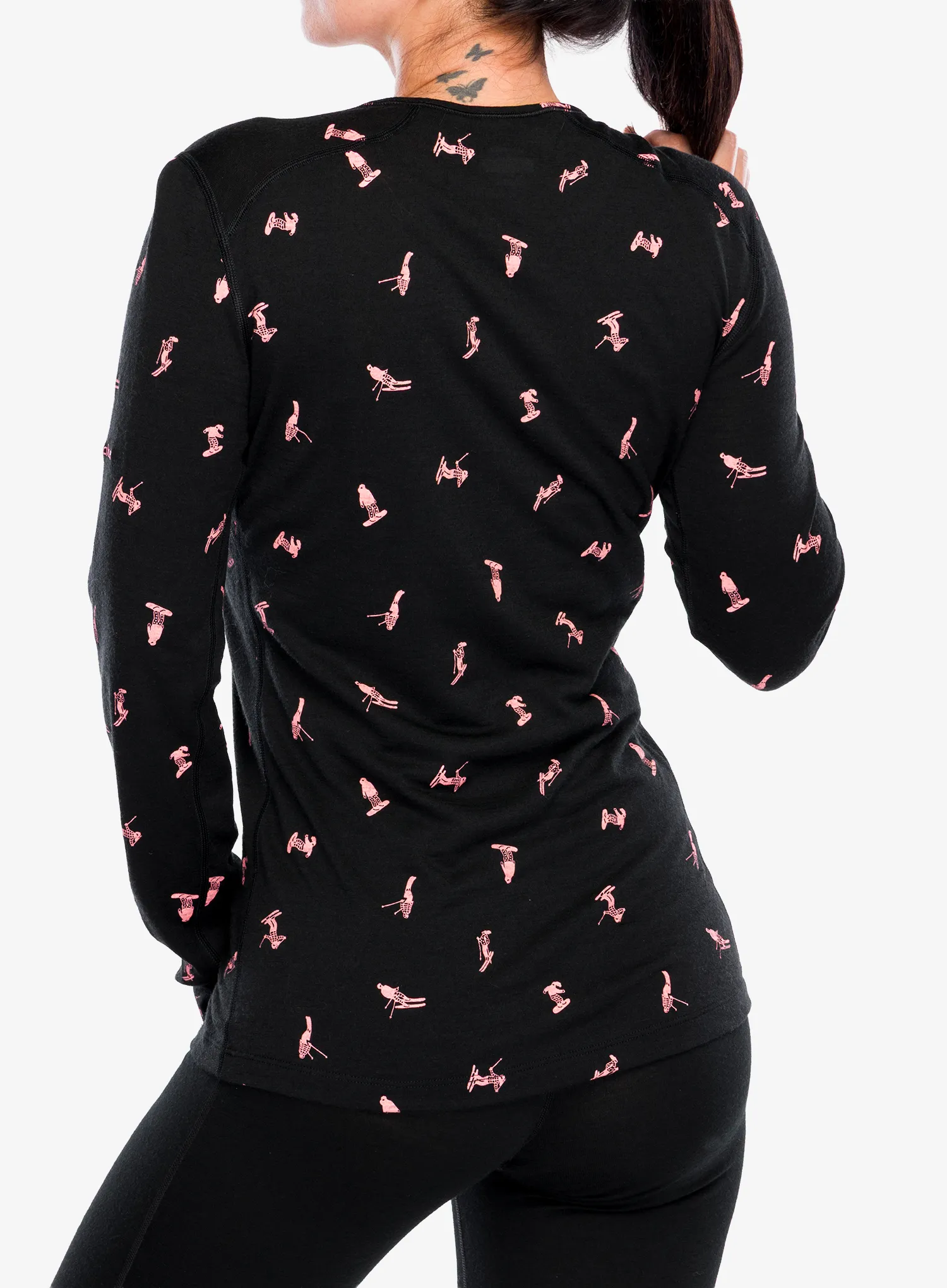 Ženska termo flis jopa Icebreaker Merino 200 Oasis LS Crewe Ski Day - black/acid pink/aop