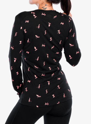 Ženska termo flis jopa Icebreaker Merino 200 Oasis LS Crewe Ski Day - black/acid pink/aop