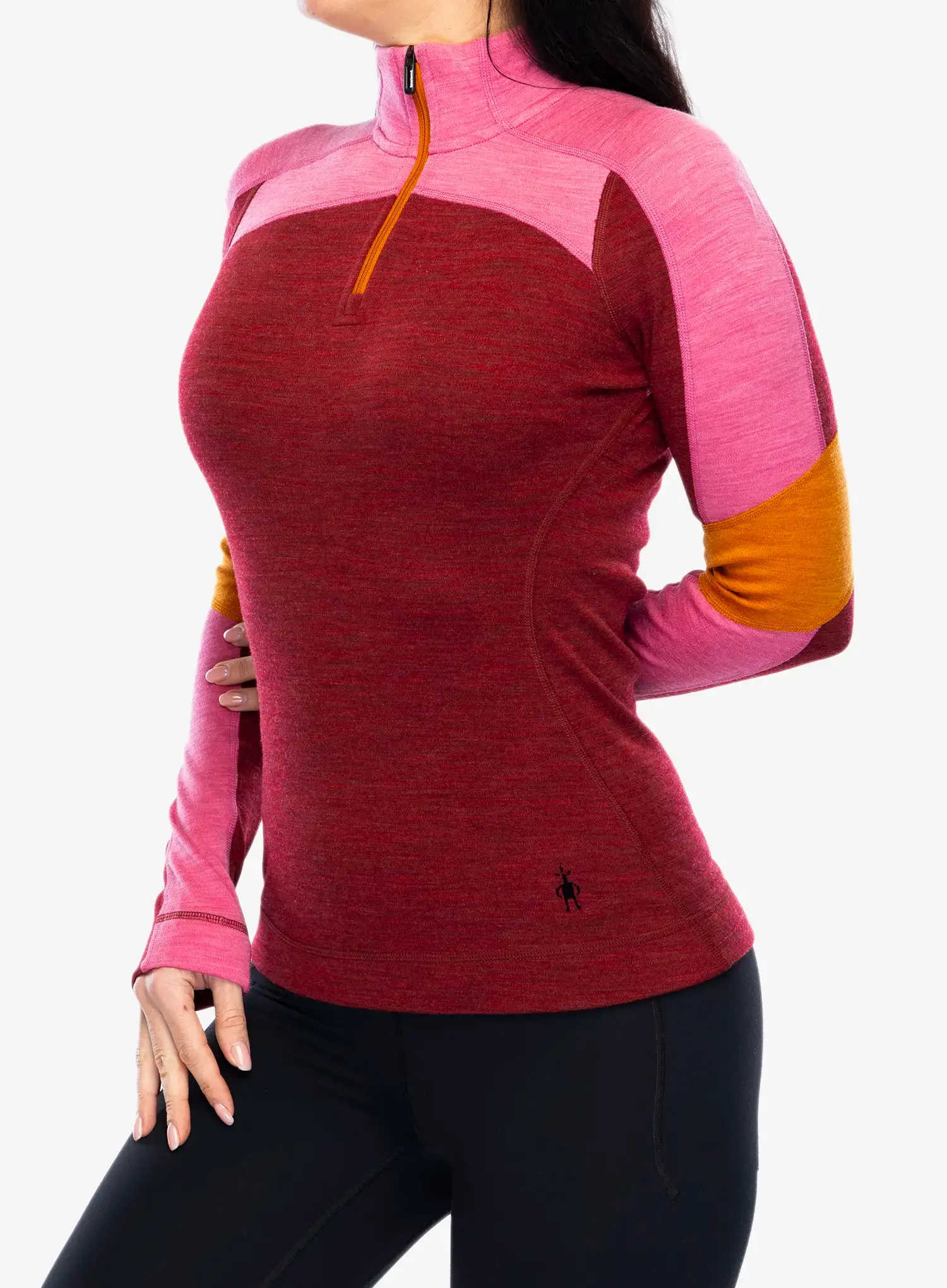 Ženska termo flis jopa Smartwool Classic Thermal Merino BL Colorblock 1/4 Zip Boxed - currant/garden pink