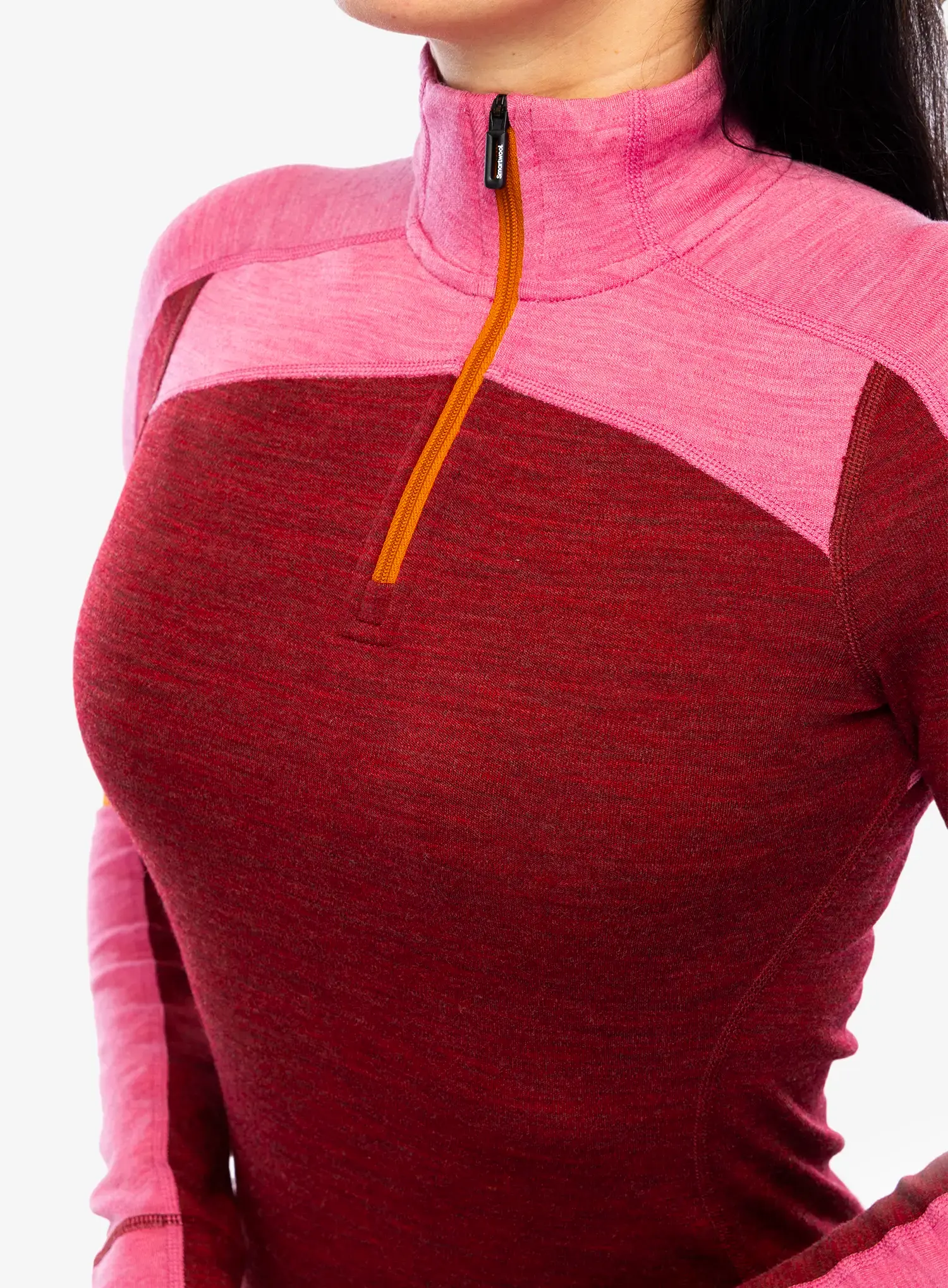 Ženska termo flis jopa Smartwool Classic Thermal Merino BL Colorblock 1/4 Zip Boxed - currant/garden pink