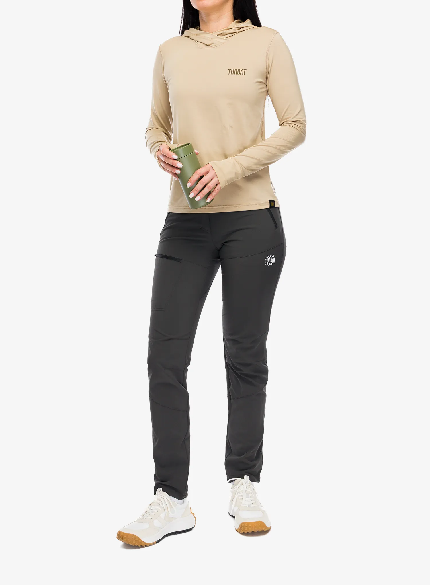 Ženska termo flis jopa Turbat Hike Lite LS Hood Thermo T-Shirt - cornstalk sand