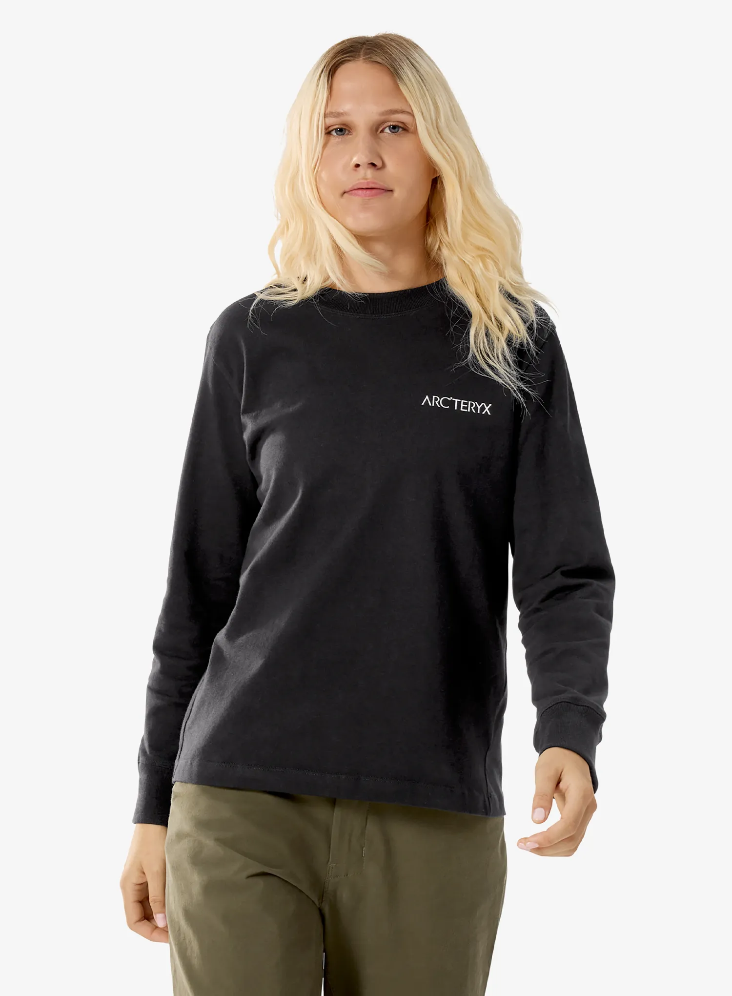Ženska plezalna jopa Arcteryx Kragg Cotton Bird Crew LS - black/white