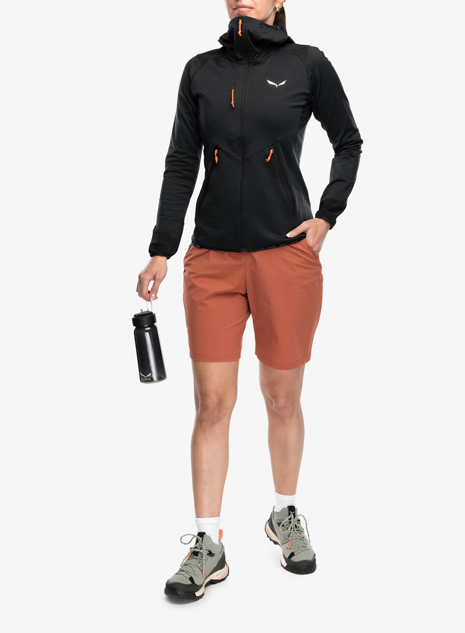 Ženska plezalna jopa Salewa Agner Hybrid Polarlite Durastretch FZ Hooded - black out melange