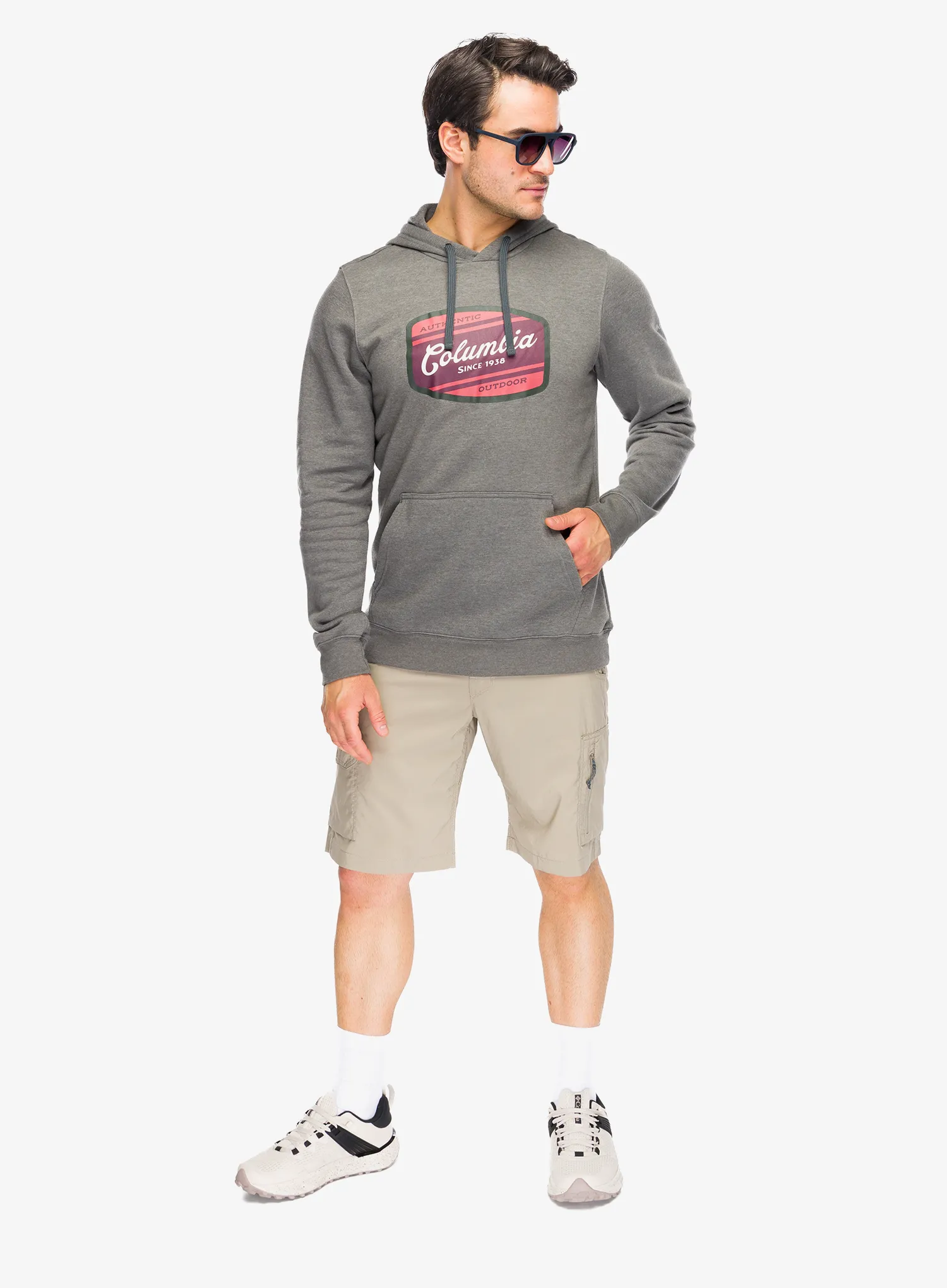 Jopica s kapuco Columbia Trek Graphic Hoodie - charcoal heather/c.badge