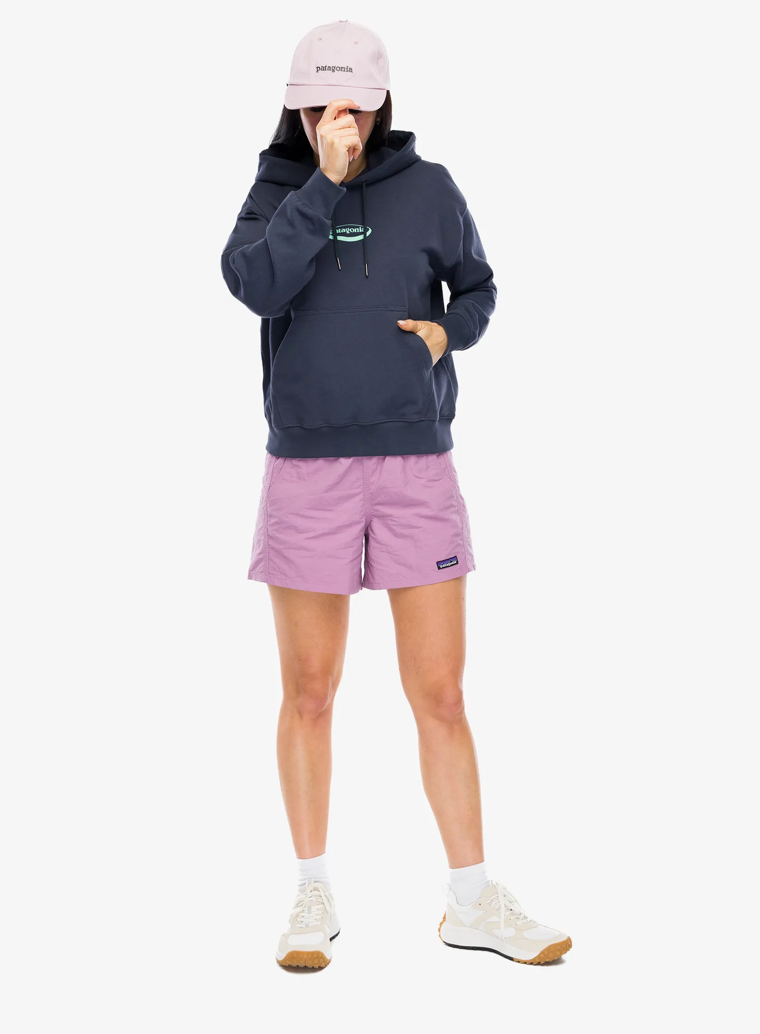 Ženska jopa s kapuco Patagonia 95 Oval Logo Daily Hoody - smolder blue: moon tripper
