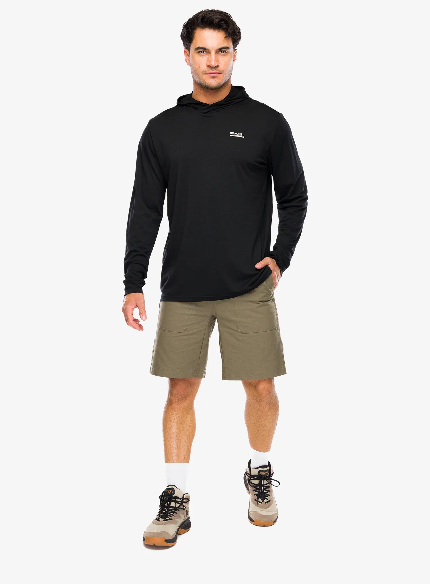 Jopica s kapuco Mons Royale Pivot Merino Long Sleeve Hood - black