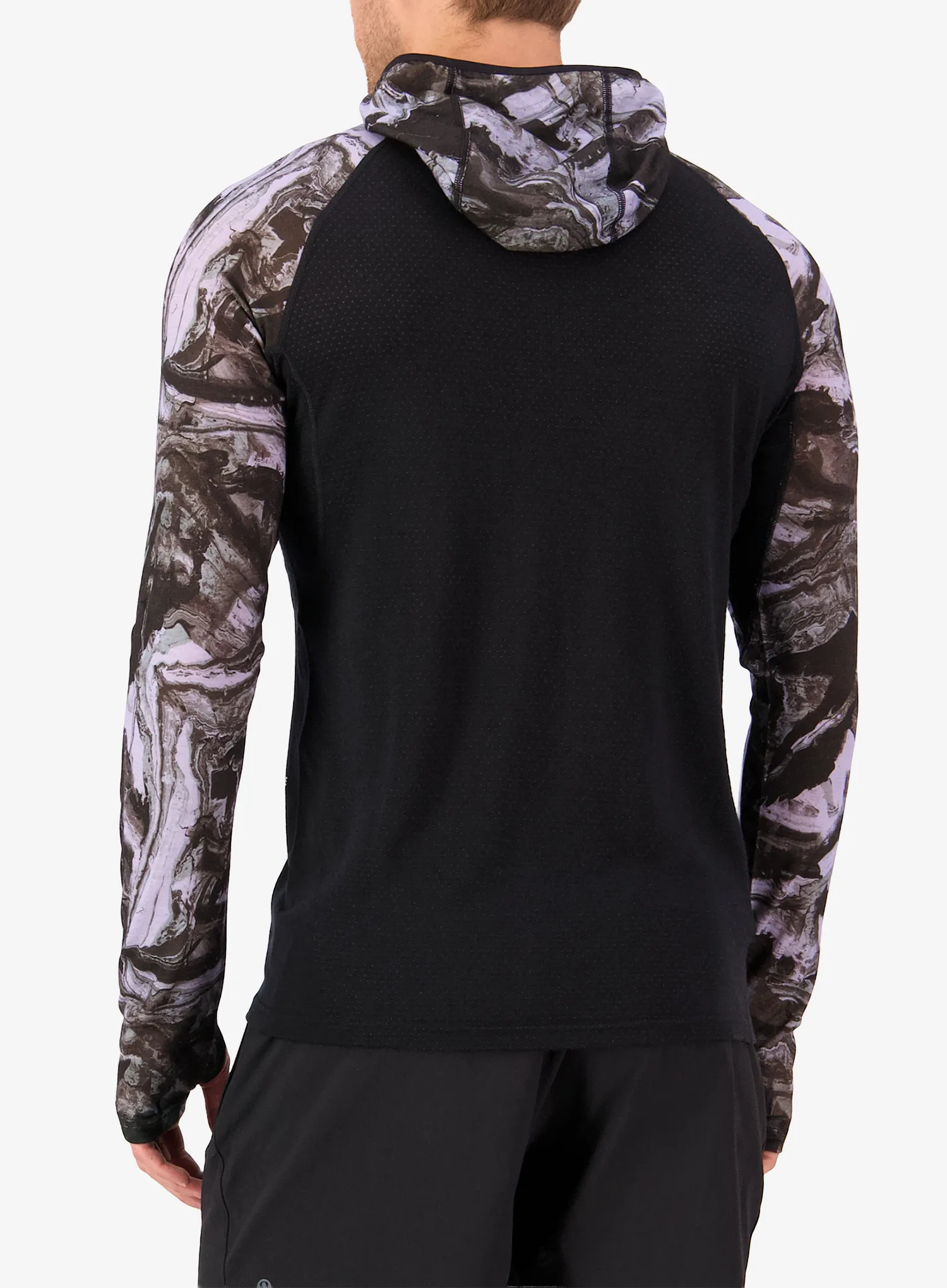 Jopica s kapuco Mons Royale Temple Merino Long Sleeve Hood - rock camo/black