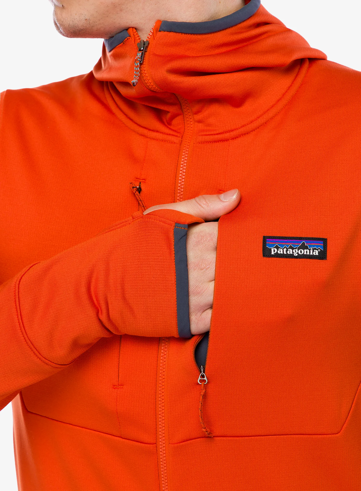 Jopica s kapuco Patagonia R1 Thermal Full-Zip Hoody - pollinator orange